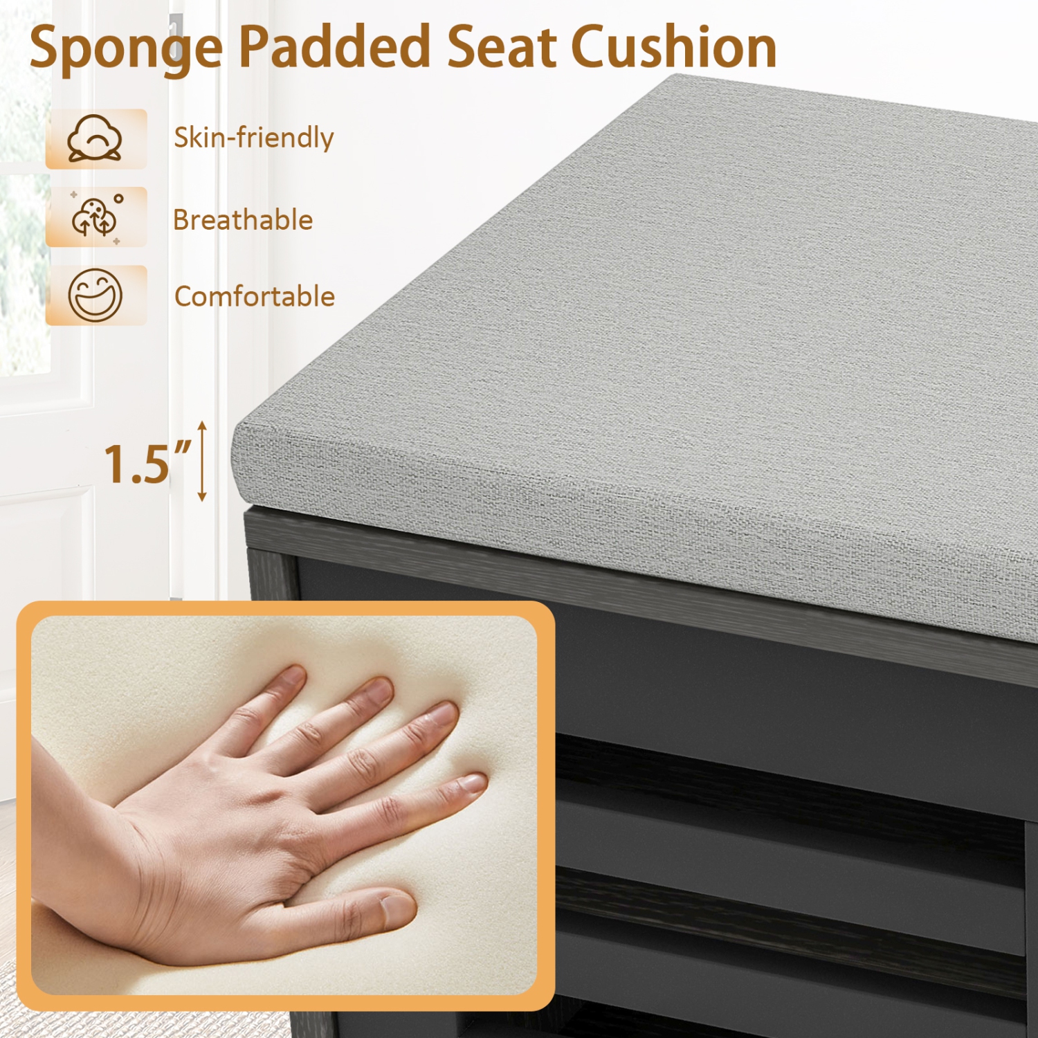 Costway Shoe Storage Bench with Cushion Shoe Storage Organizer Shoe Rack Entryway Grey/Natural