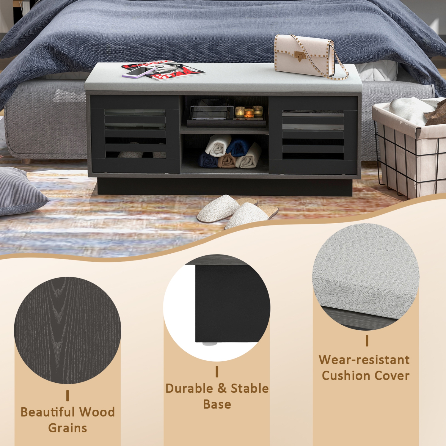 Costway Shoe Storage Bench with Cushion Shoe Storage Organizer Shoe Rack Entryway Grey/Natural