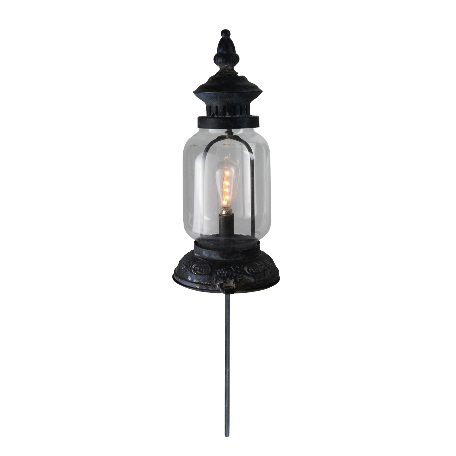 42.5" Antique Black Pre-Lit Distressed Finish Battery Operated Lantern with Garden Stake