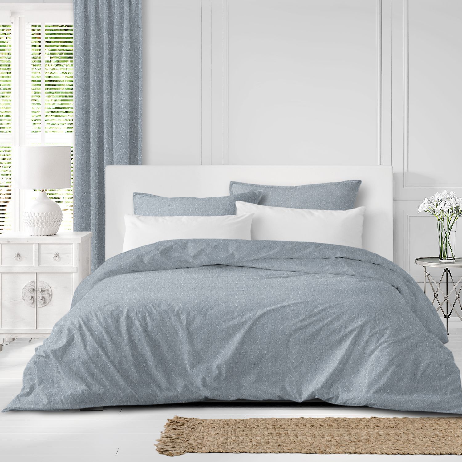 Set of 3 Blue Embossed Braid Coverlet with Pillow Shams - King