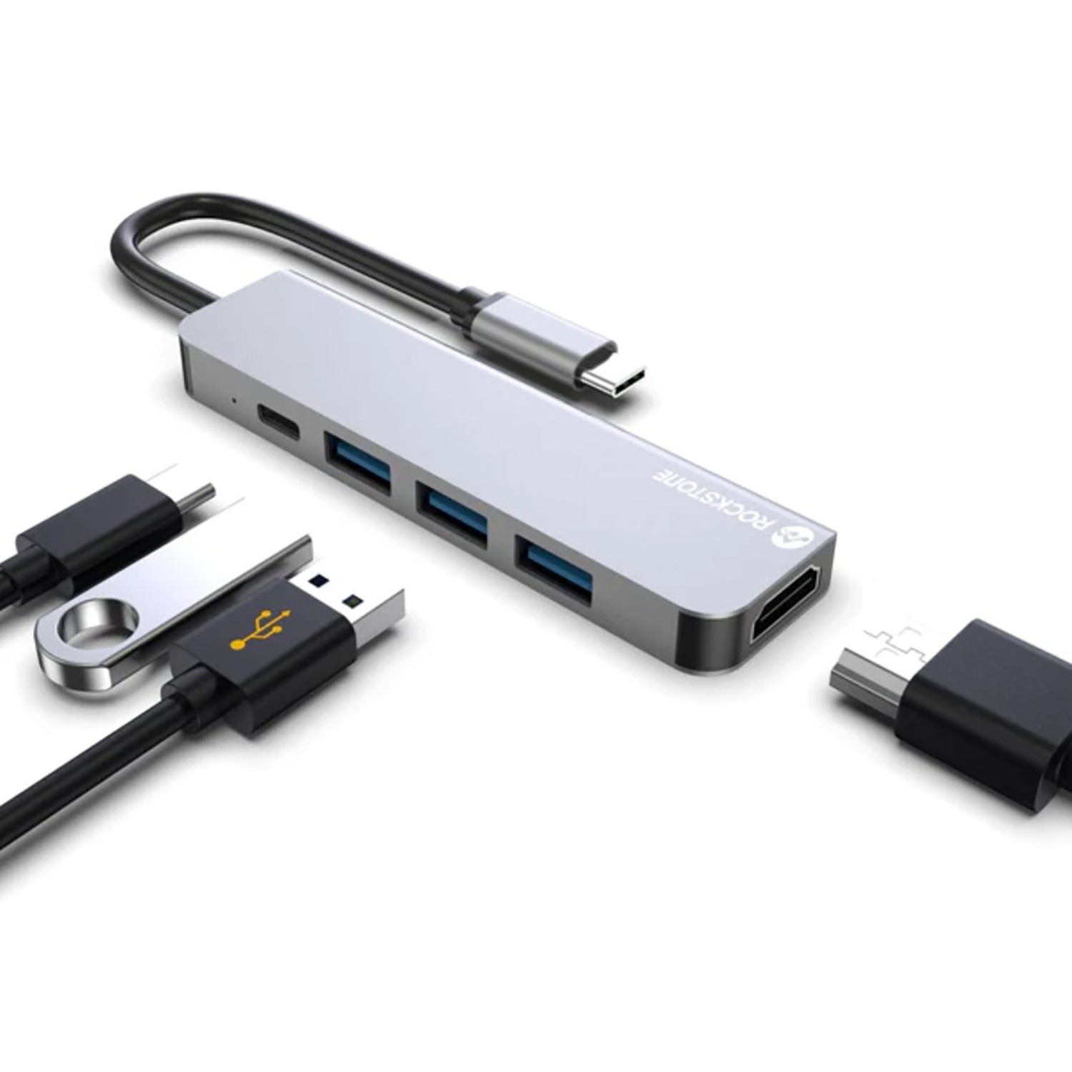 Rockstone - USB Type-C 5 In 1 Hub, USB-A, HDMI and USB-C