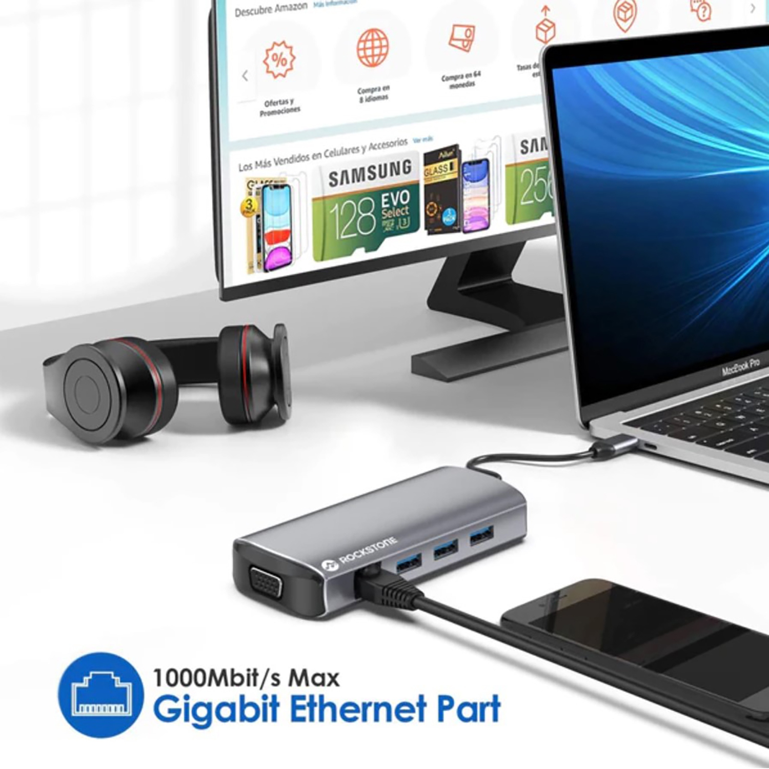 Rockstone - 11-in-1 USB Type-C Hub, USB-A, HDMI and SD & Micro SD Card Reader and more