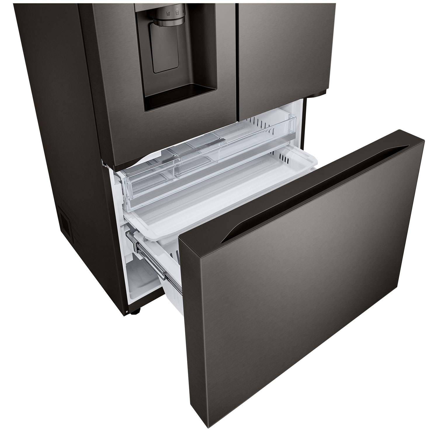 Réfrigérateur à deux portes 25,5 pi³ 36 po avec distributeur d'eau et de glaçons de LG - Inox noir