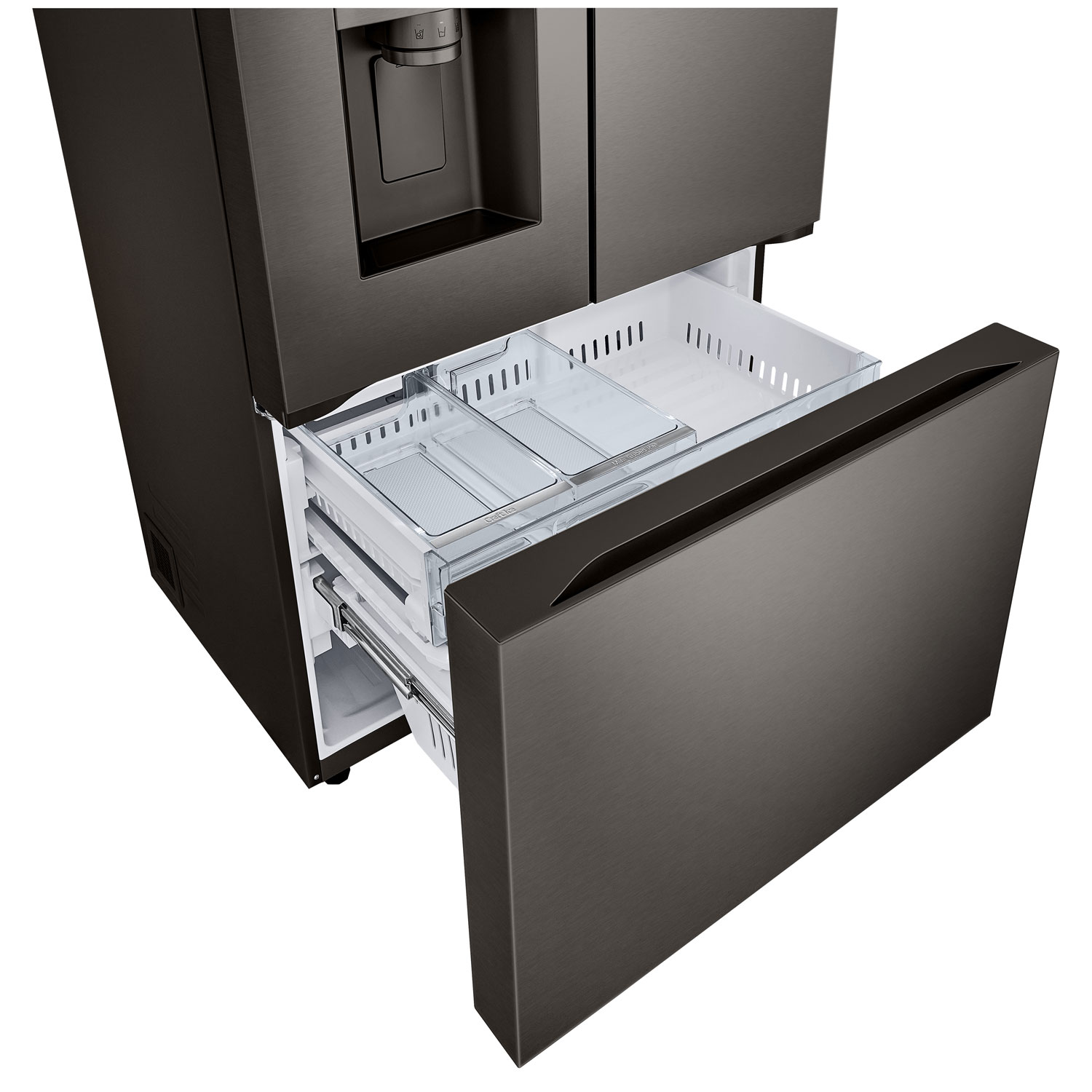 Réfrigérateur à deux portes 25,5 pi³ 36 po avec distributeur d'eau et de glaçons de LG - Inox noir