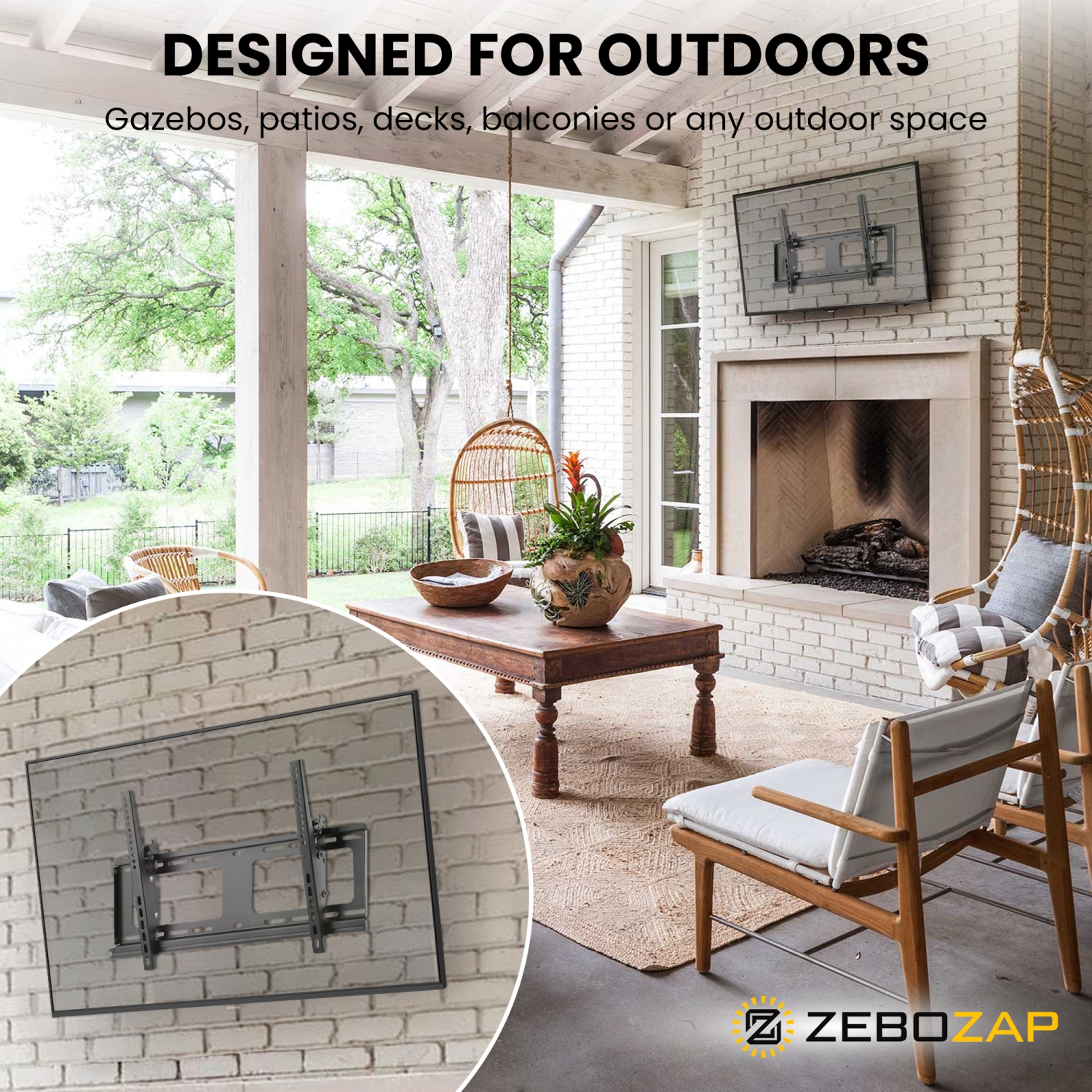 ZeboZap Vinyl Siding TV mount | Holds upto 80 Inch TV on Vinyl Siding, Stucco, Brick and Stone | WeatherProof | Lockable with padlock | Tilting 15