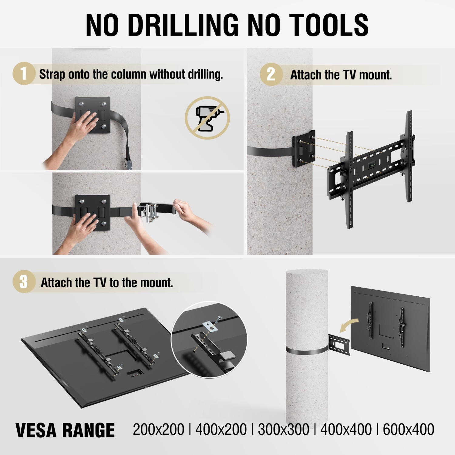 ZeboZap NO Drill Tilt Only Outdoor TV Mount | GAZEBO/Patio/Pergola TV Mount | Square Post TV Mount | Stainless Steel Screws | Weatherproof | Holds