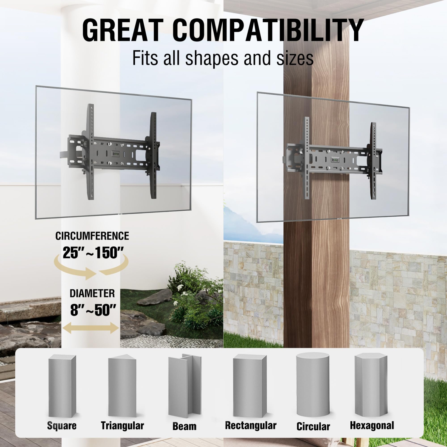 ZeboZap NO Drill Tilt Only Outdoor TV Mount | GAZEBO/Patio/Pergola TV Mount | Square Post TV Mount | Stainless Steel Screws | Weatherproof | Holds
