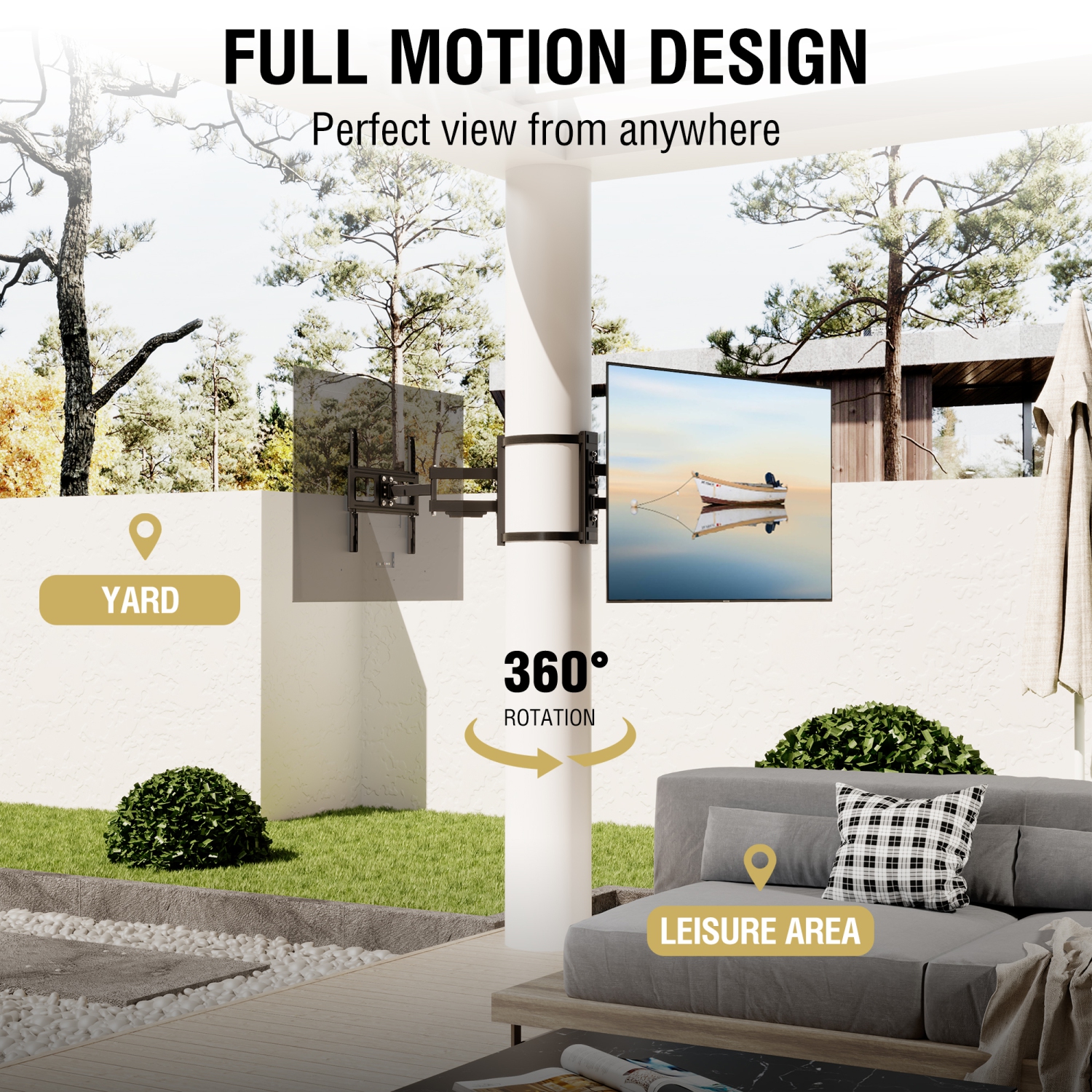 ZeboZap DIY Gazebo TV Mount | No Drill Full Motion | Outdoor TV Mount | Patio/Pergola/Post TV Mount | Stainless Steel Screws | Weatherproof | Holds