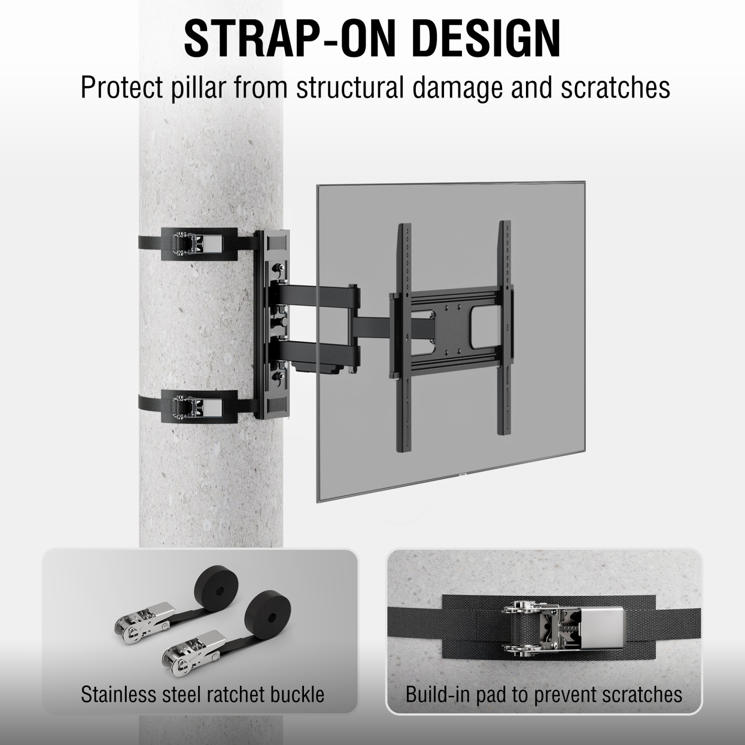 ZeboZap DIY Gazebo TV Mount | No Drill Full Motion | Outdoor TV Mount | Patio/Pergola/Post TV Mount | Stainless Steel Screws | Weatherproof | Holds