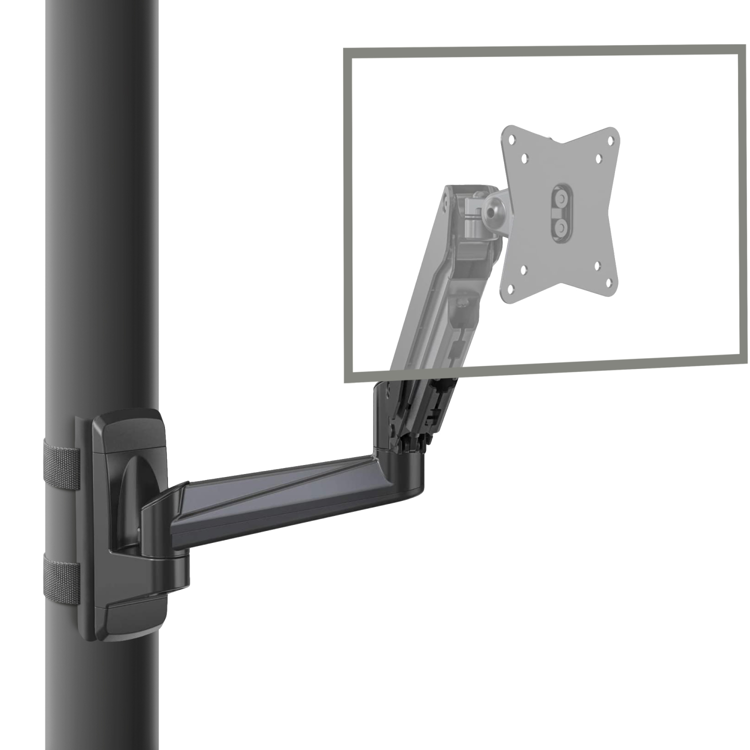 CondoMounts NO Drill Full Motion Pillar Monitor Mount | WorkBench Monitor Mount | Pallet Rack | GAS Spring Arm with VESA Plate | Holds 18lbs | Up to 32" Monitor | Black