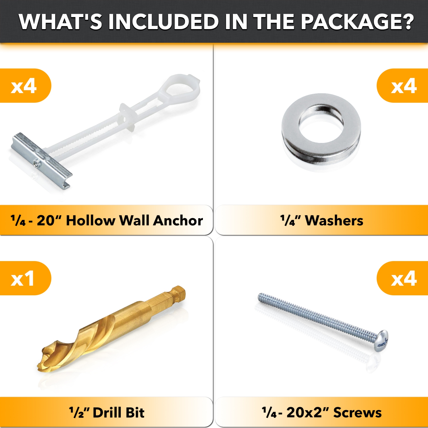 CondoMounts Steel Stud TV Mounting Kit | TV Mount Metal Studs | Holds 200lbs on Steel Stud | Includes 4 Elephant Anchor & Washer Set with 1-Pilot