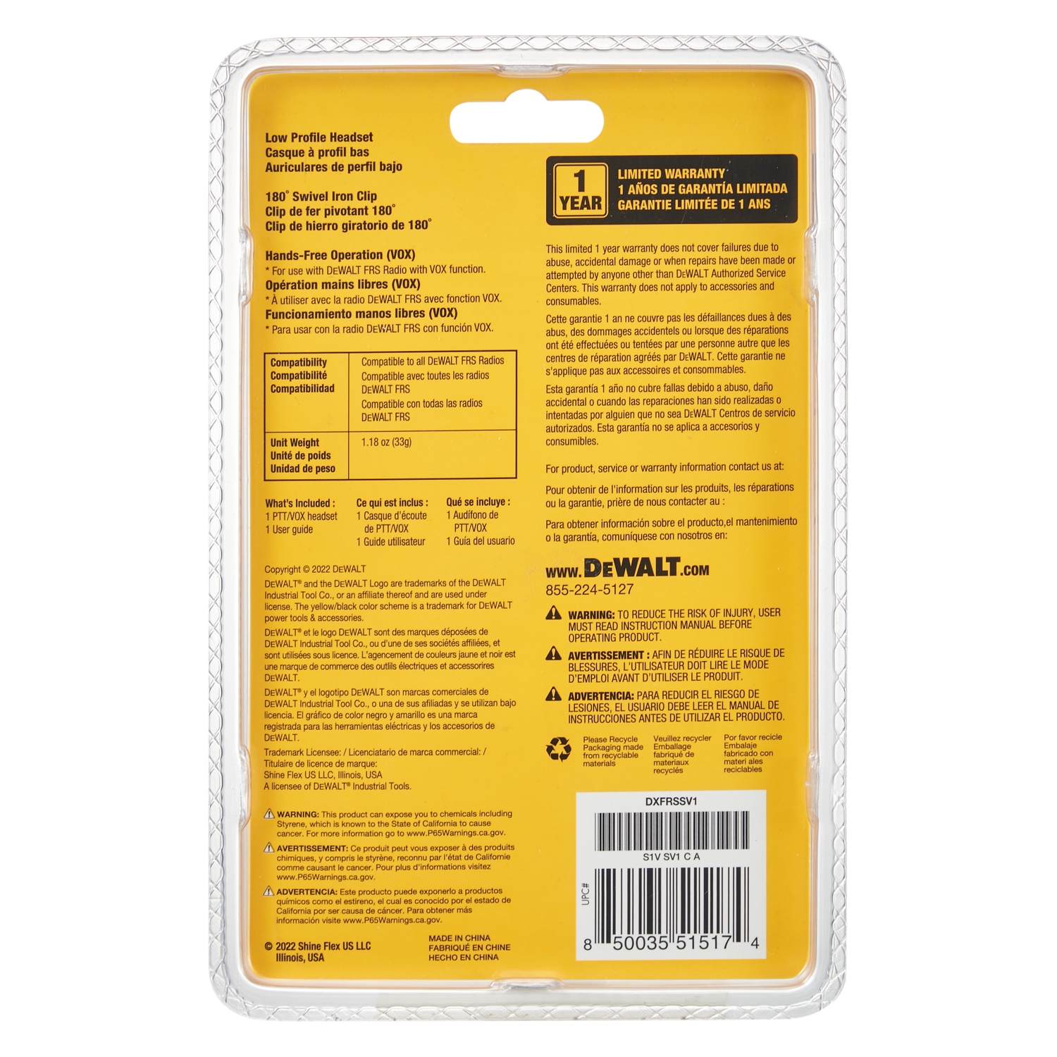 DeWalt DXFRSSV01 Walkie Talkie Surveillance Headset – Stealth Earpiece Microphone for DXFRS Range of Two-Way Radios | Push-To-Talk, Voice-Operated