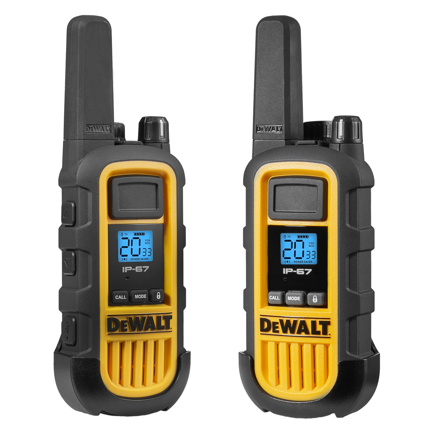 6 × DeWalt DXFRS800 + Earpieces Worksite Walkie Talkies – 2W Heavy-Duty Rechargeable Two-Way Radios with VOX, 22 Channels, Waterproof + Charging Docks
