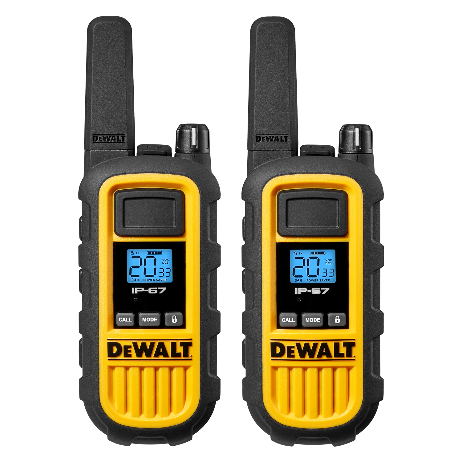 6 × DeWalt DXFRS800 + Earpieces Worksite Walkie Talkies – 2W Heavy-Duty Rechargeable Two-Way Radios with VOX, 22 Channels, Waterproof + Charging Docks