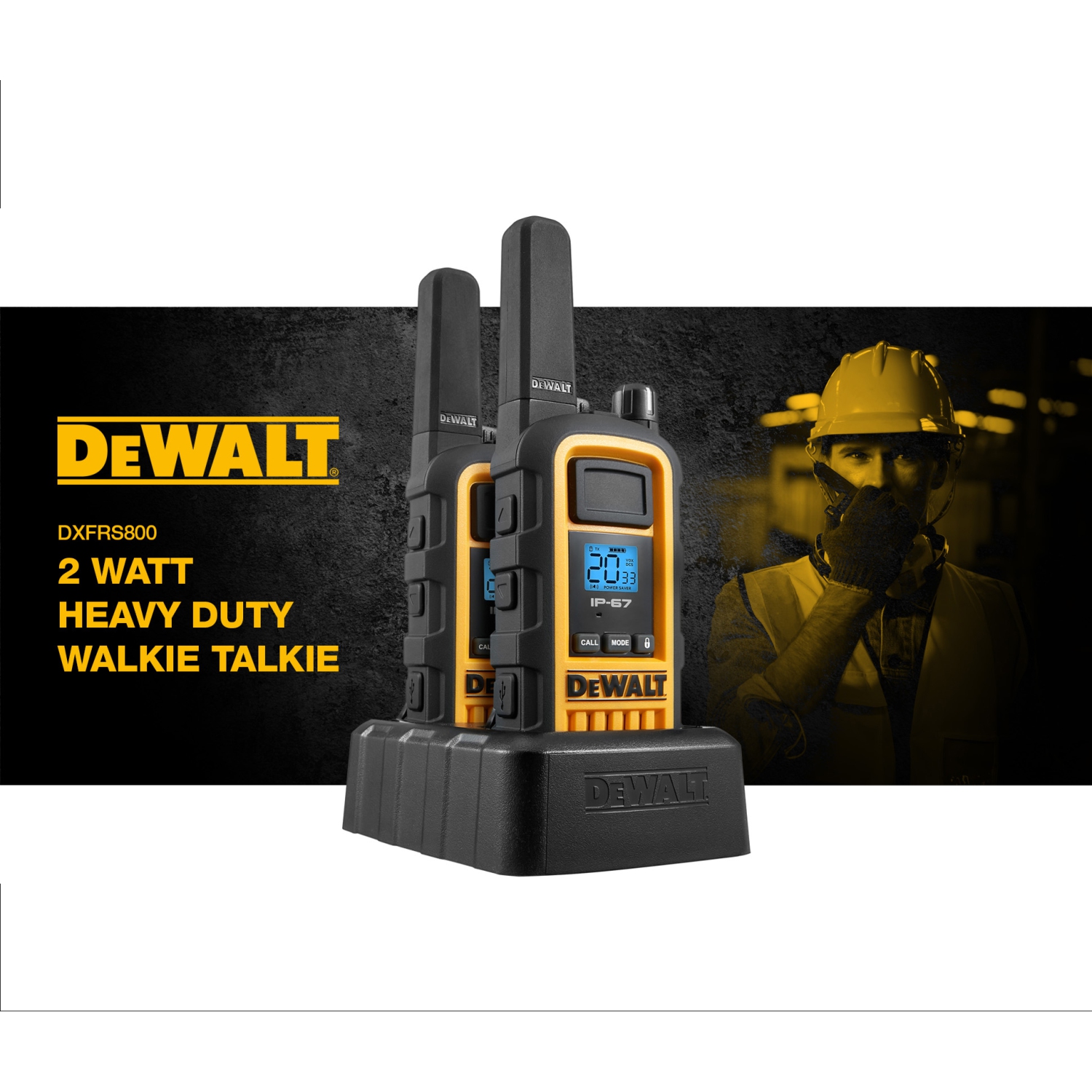 DEWALT DXFRS300 Bundle 1W Walkie Talkies Heavy Duty Business Two-Way Radios, Pack with Headsets (1DXFRS300-SV1) - 1
