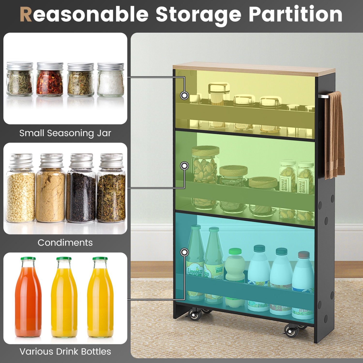 Costway Rolling Kitchen Slim Storage Cart Mobile Shelving Organizer with Handle