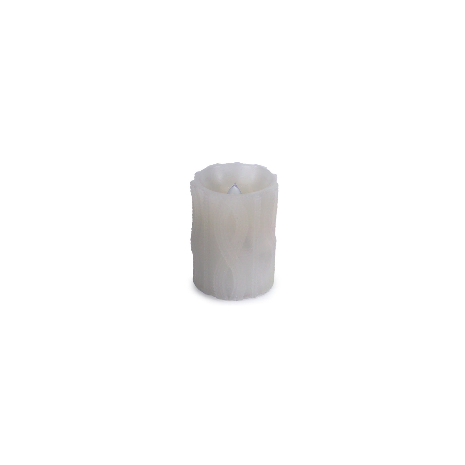 4" White Cable Knit Battery Operated Flameless LED Wax Christmas Pillar Candle