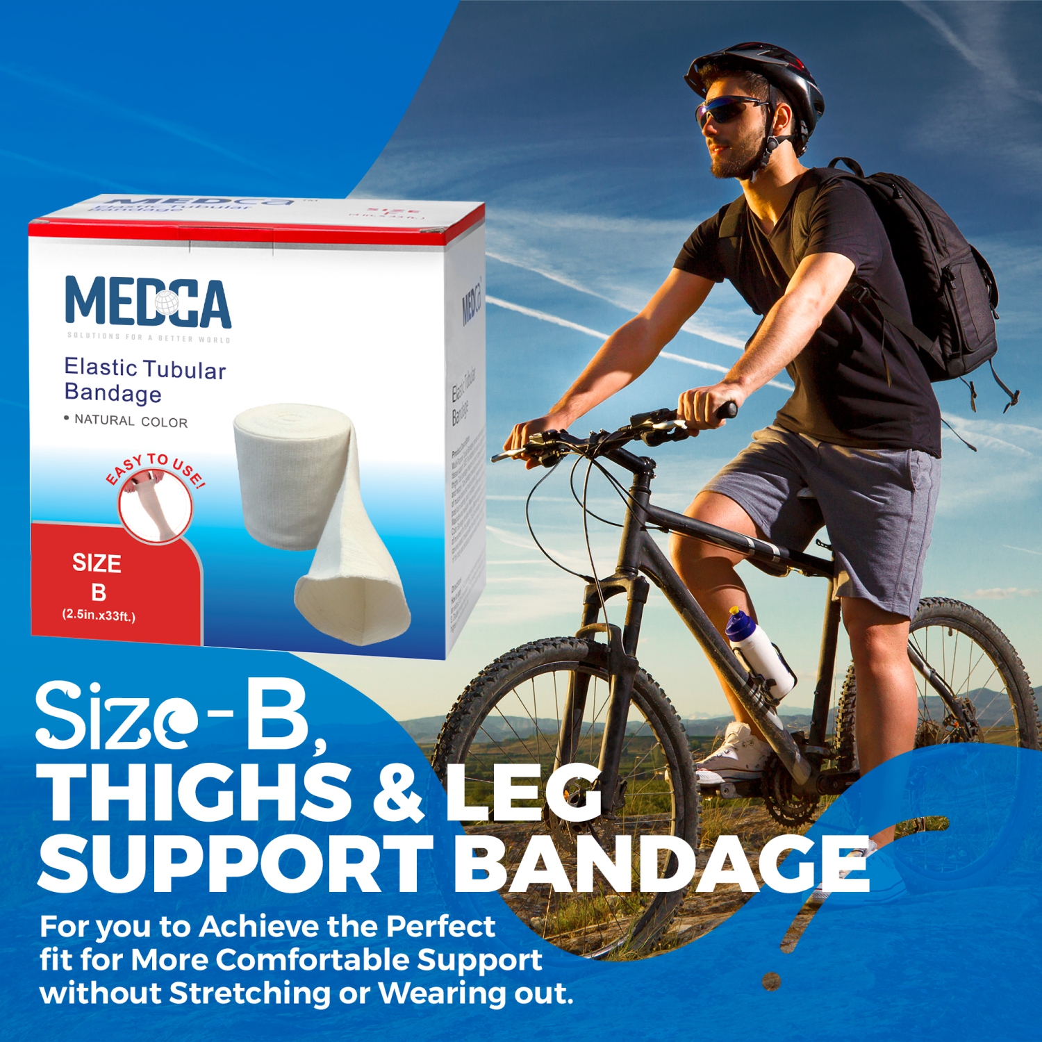 Bandage de soutien tubulaire élastique taille B, boîte 10 M - couleur naturelle pour large bandage de soutien aux genoux - haut moyen, spandex