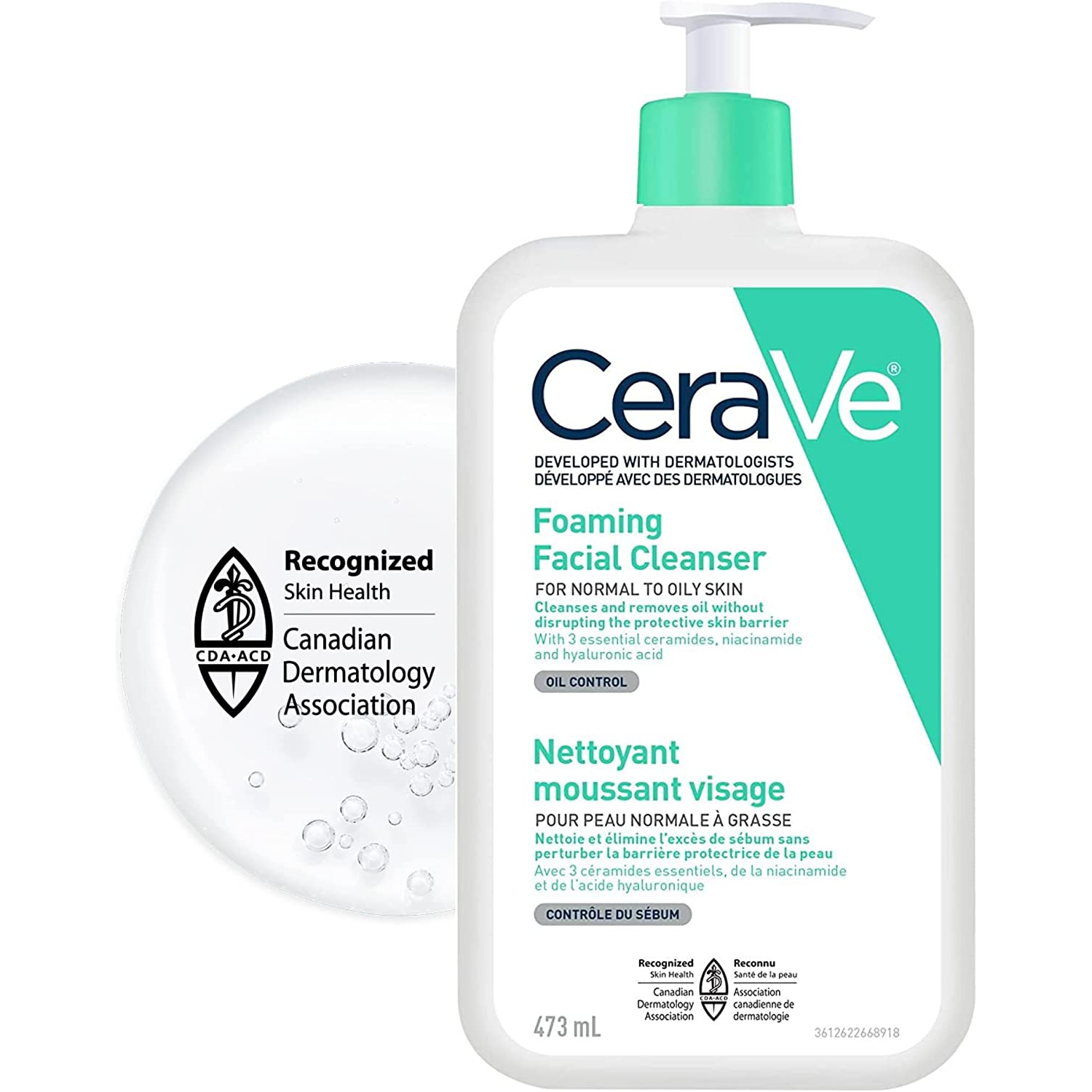 CeraVe FOAMING Face Cleanser, Gentle Face Wash with Hyaluronic Acid, Niacinamide, Ceramides.