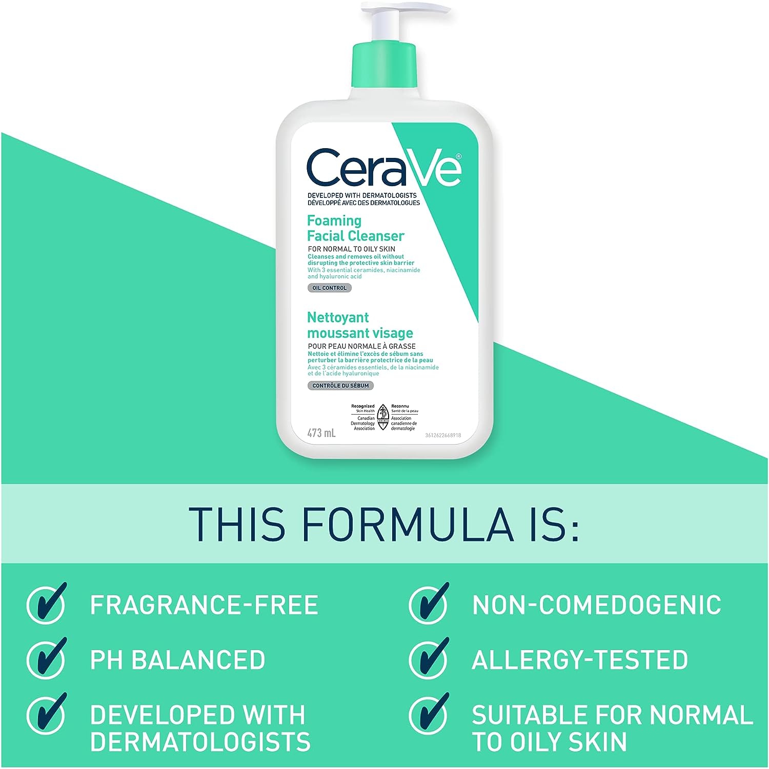 CeraVe FOAMING Face Cleanser, Gentle Face Wash with Hyaluronic Acid, Niacinamide, Ceramides.
