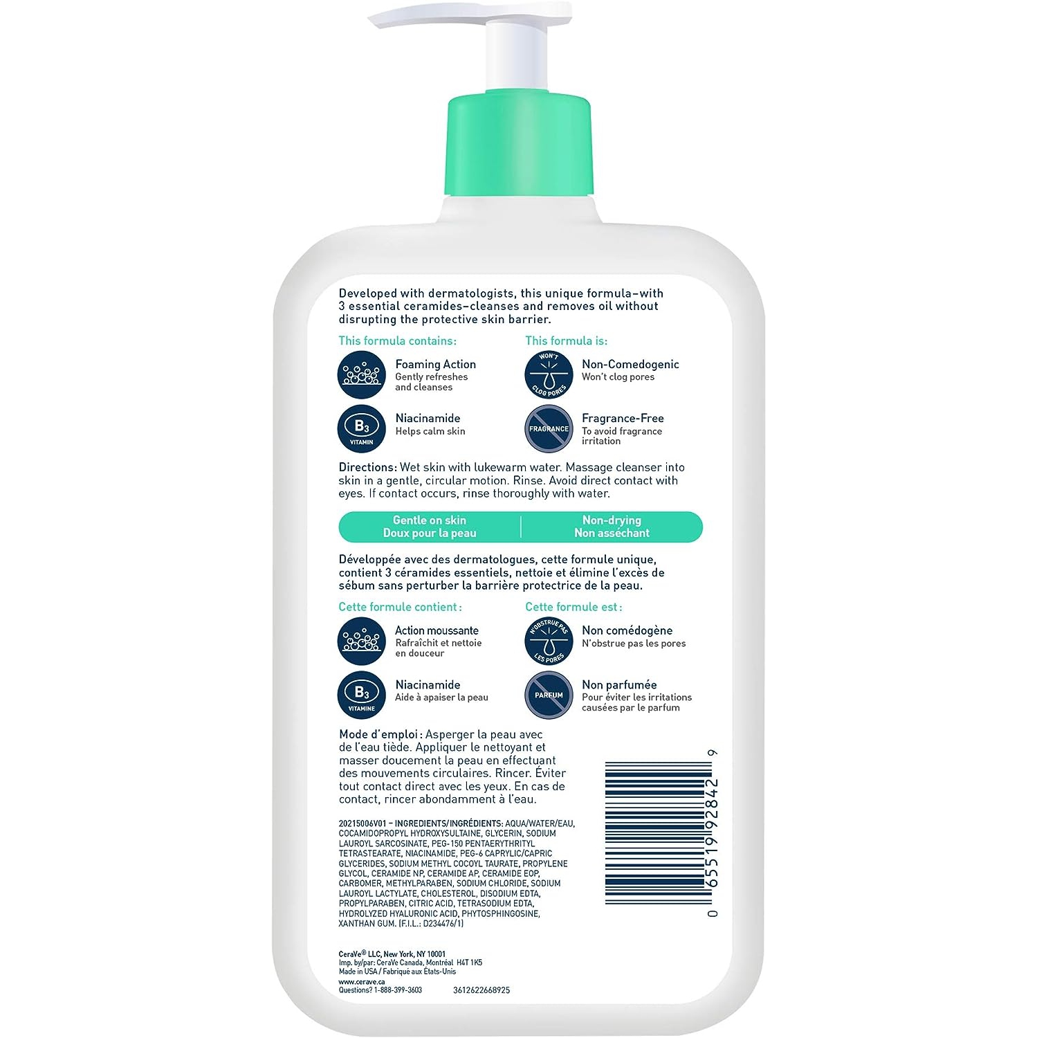 CeraVe FOAMING Face Cleanser, Gentle Face Wash with Hyaluronic Acid, Niacinamide, Ceramides.