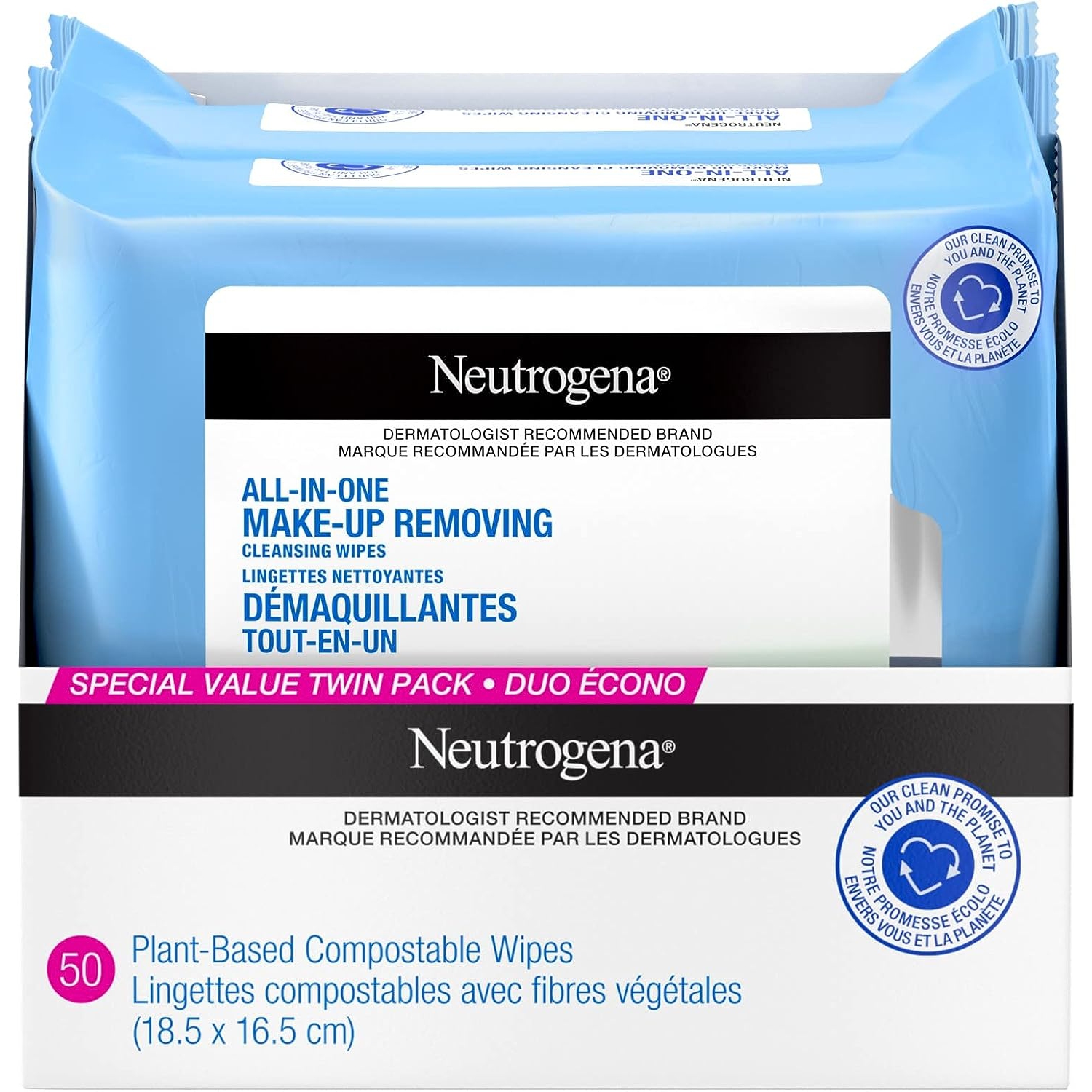 Neutrogena Makeup Remover Cleansing Face Wipes, Alcohol Free Facial Wipes , Dual Pack (50 Count)