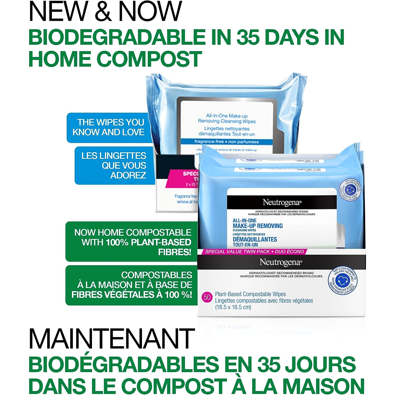 Neutrogena Makeup Remover Cleansing Face Wipes, Alcohol Free Facial Wipes , Dual Pack