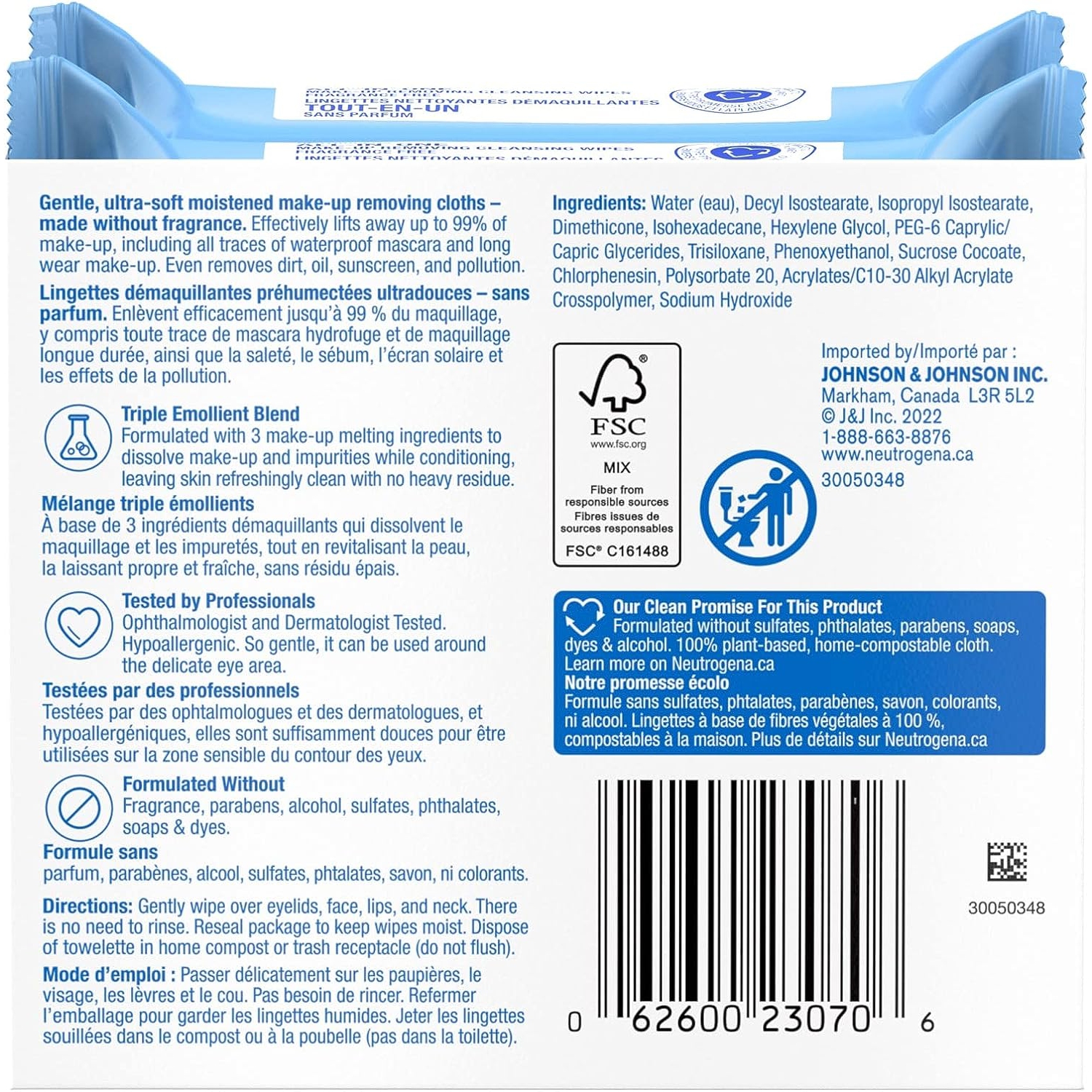 Neutrogena Makeup Remover Cleansing Face Wipes, Alcohol Free Facial Wipes , Dual Pack