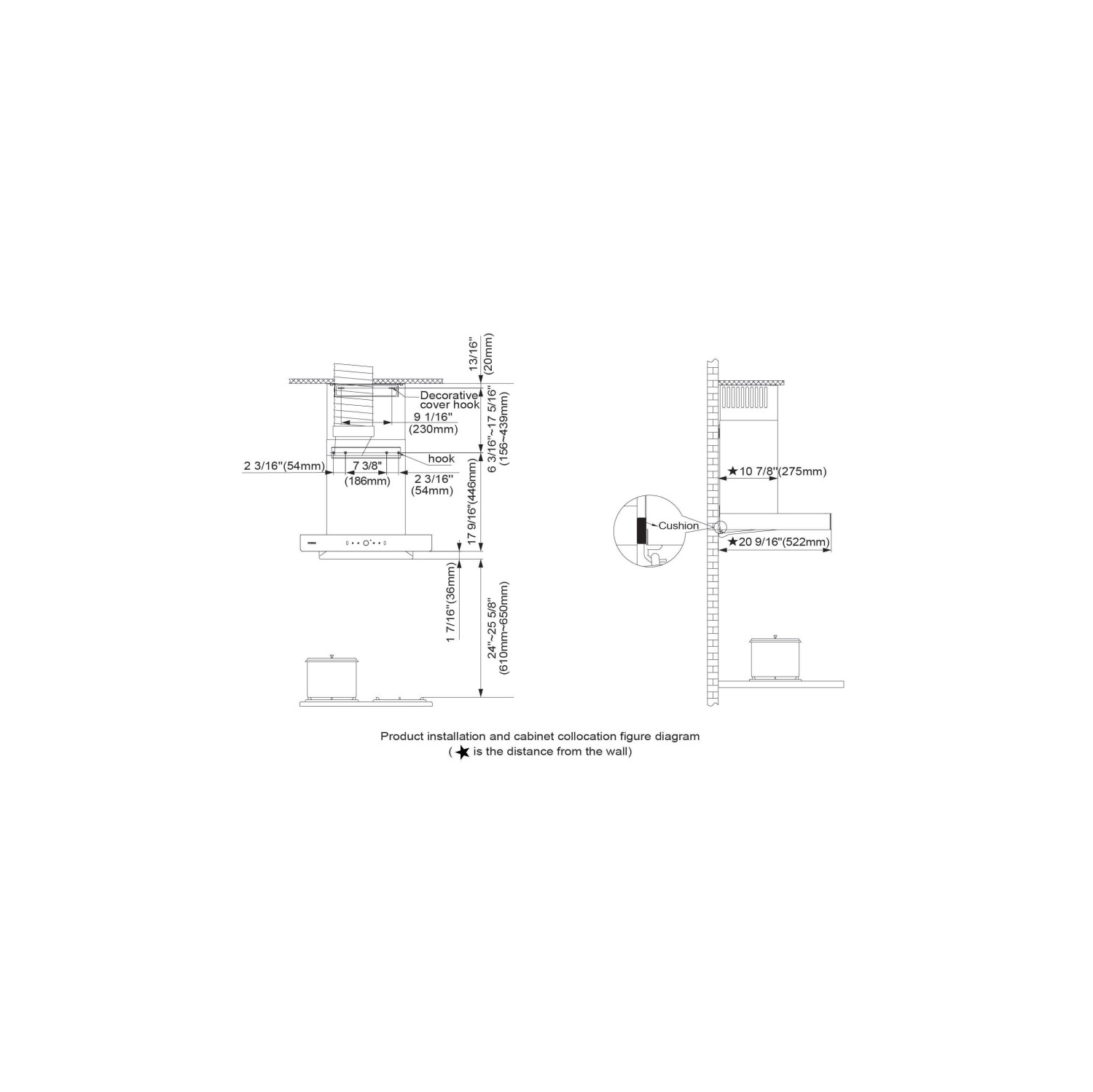 FOTILE EMS6008-C 24" Wall-mount Range Hood | Touchscreen | DC Motor | 4 Speed-settings | Delay Off Function
