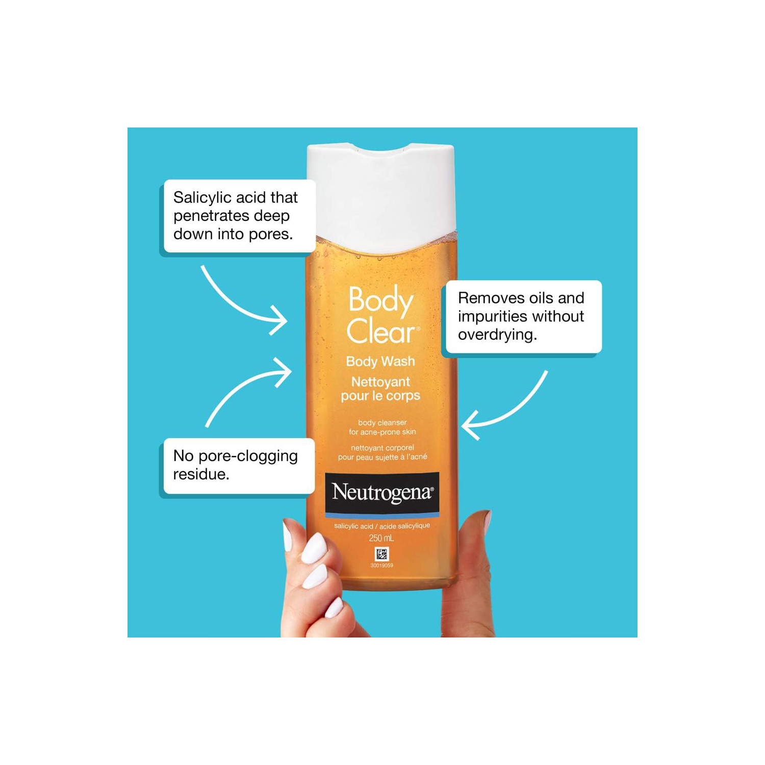Neutrogena Gel nettoyant pour le corps en acné transparent avec acide salicylique, 250&nbsp;mL - Original