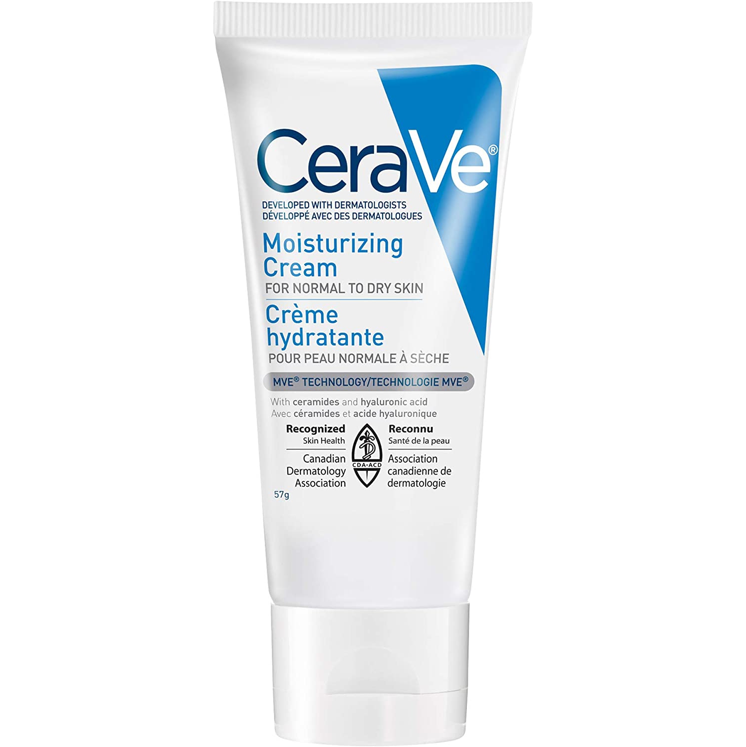 CeraVe Moisturizing Cream Travel Size Daily Face and Body Moisturizer for Normal to Dry Skin with Hyaluronic Acid Fragrance Free, 57 Grams