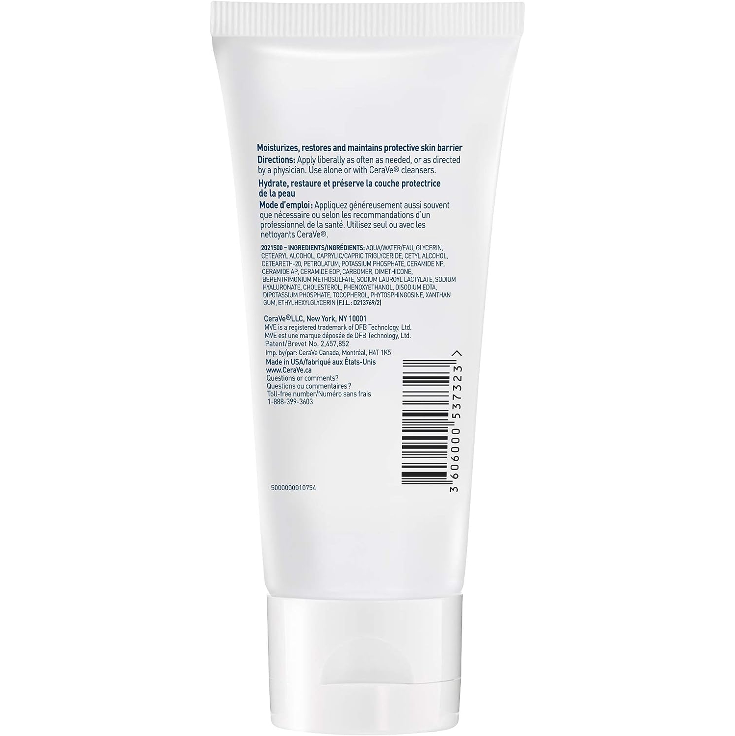 Crème hydratante CeraVe format voyage hydratant quotidien pour le visage et le corps pour peau normale à sèche sans parfum d'acide hyaluronique, 57