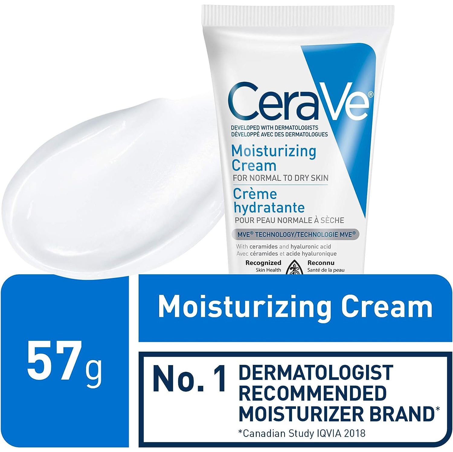 Crème hydratante CeraVe format voyage hydratant quotidien pour le visage et le corps pour peau normale à sèche sans parfum d'acide hyaluronique, 57