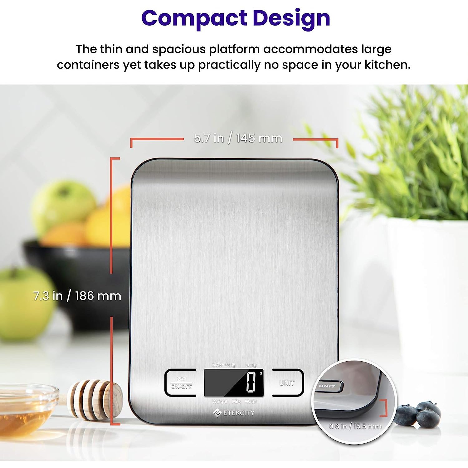 Etekcity Food Kitchen Scale, Digital Grams and Ounces for Weight Loss, Baking, Cooking, Keto and Meal Prep, Small, 304 Stainless Steel