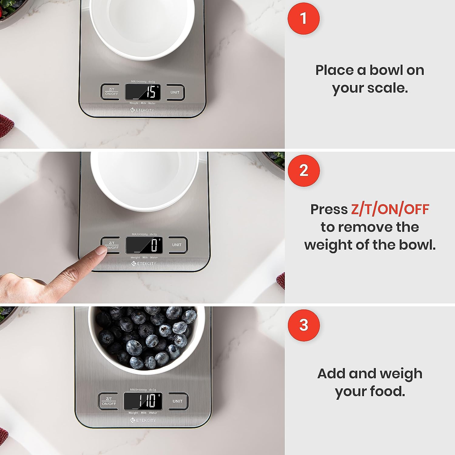 Etekcity Food Kitchen Scale, Digital Grams and Ounces for Weight Loss, Baking, Cooking, Keto and Meal Prep, Small, 304 Stainless Steel