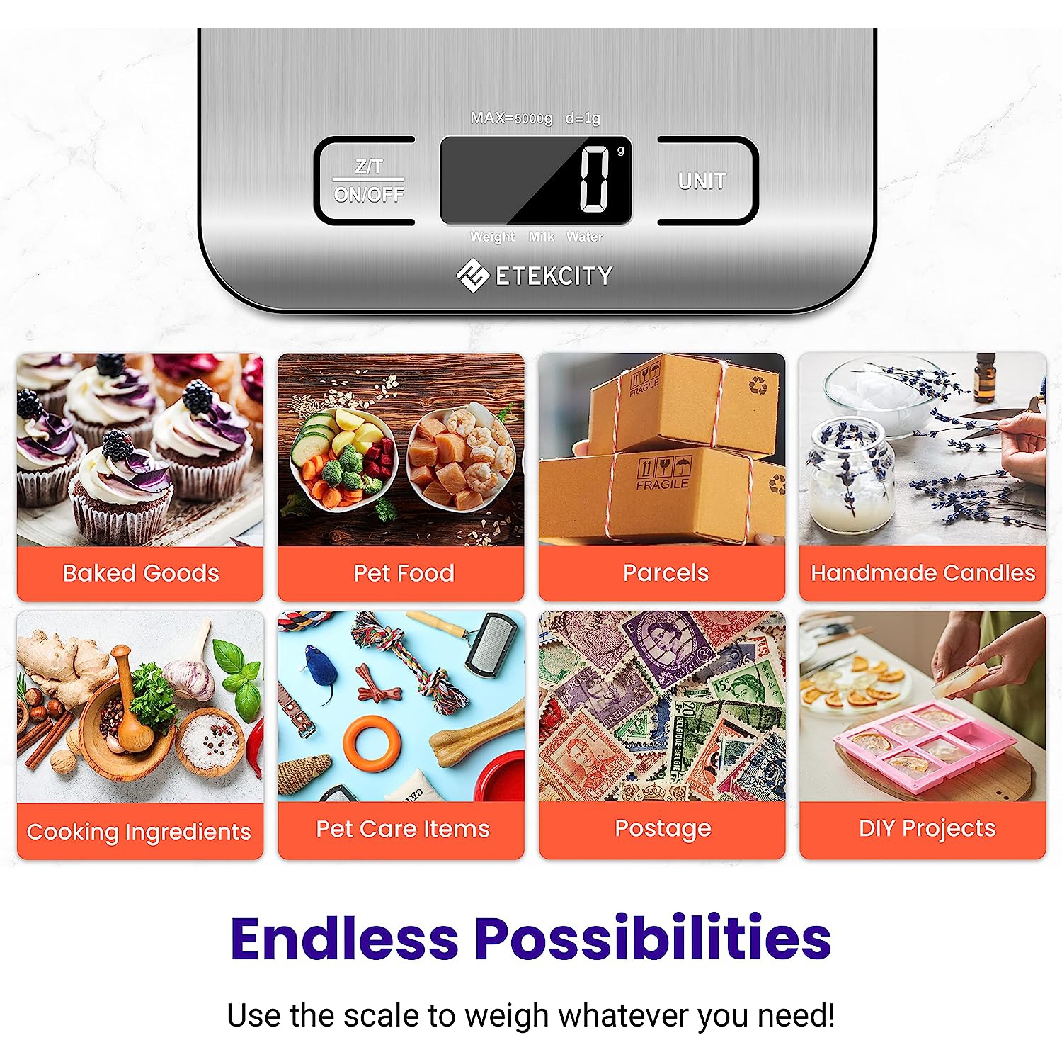 Etekcity Food Kitchen Scale, Digital Grams and Ounces for Weight Loss, Baking, Cooking, Keto and Meal Prep, Small, 304 Stainless Steel