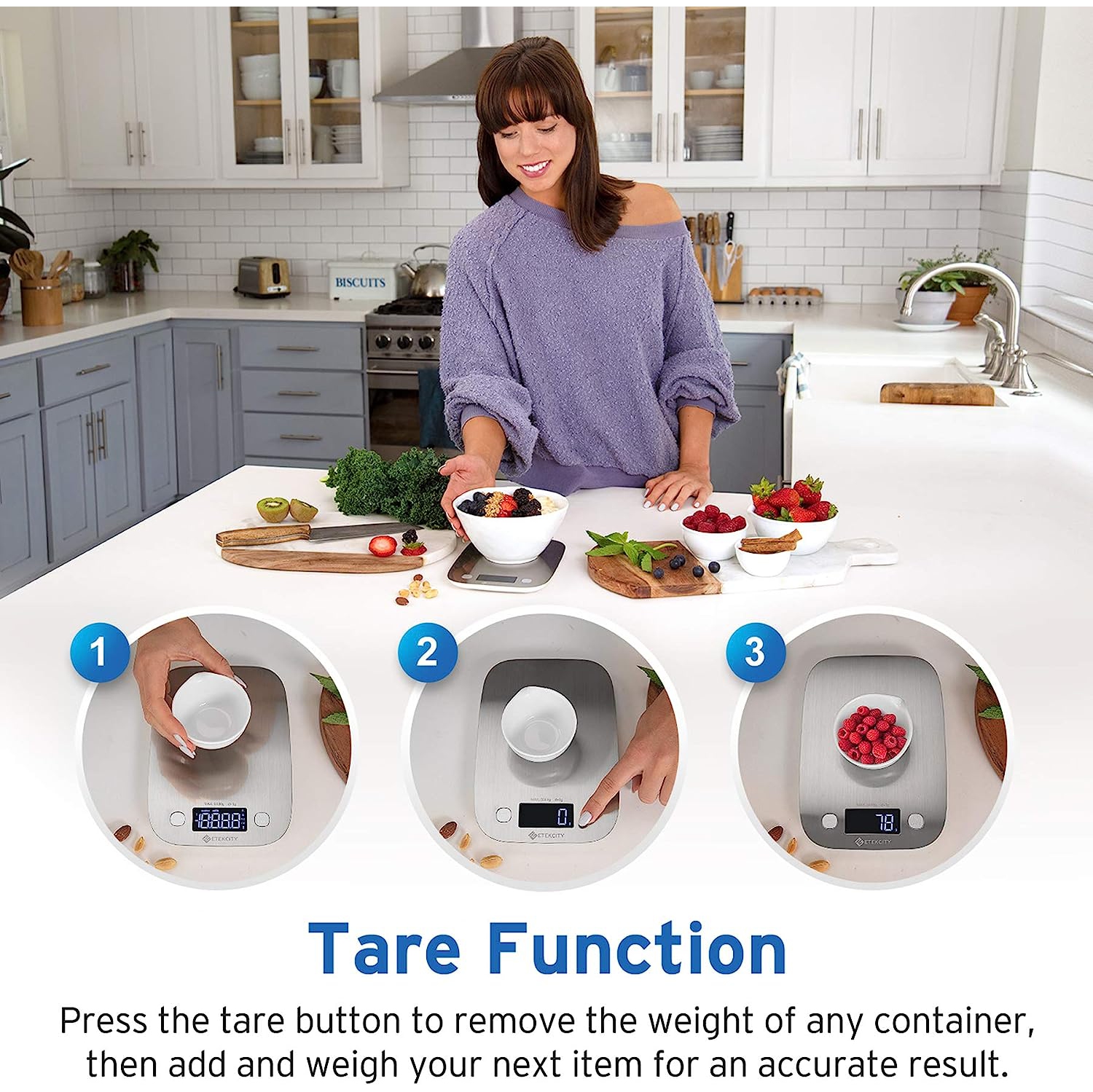 Etekcity Food Kitchen Scale, Digital Grams and Oz for Cooking, Baking, and Weight Loss, Christmas Gift for Holiday Meal Prep, Medium, Stainless