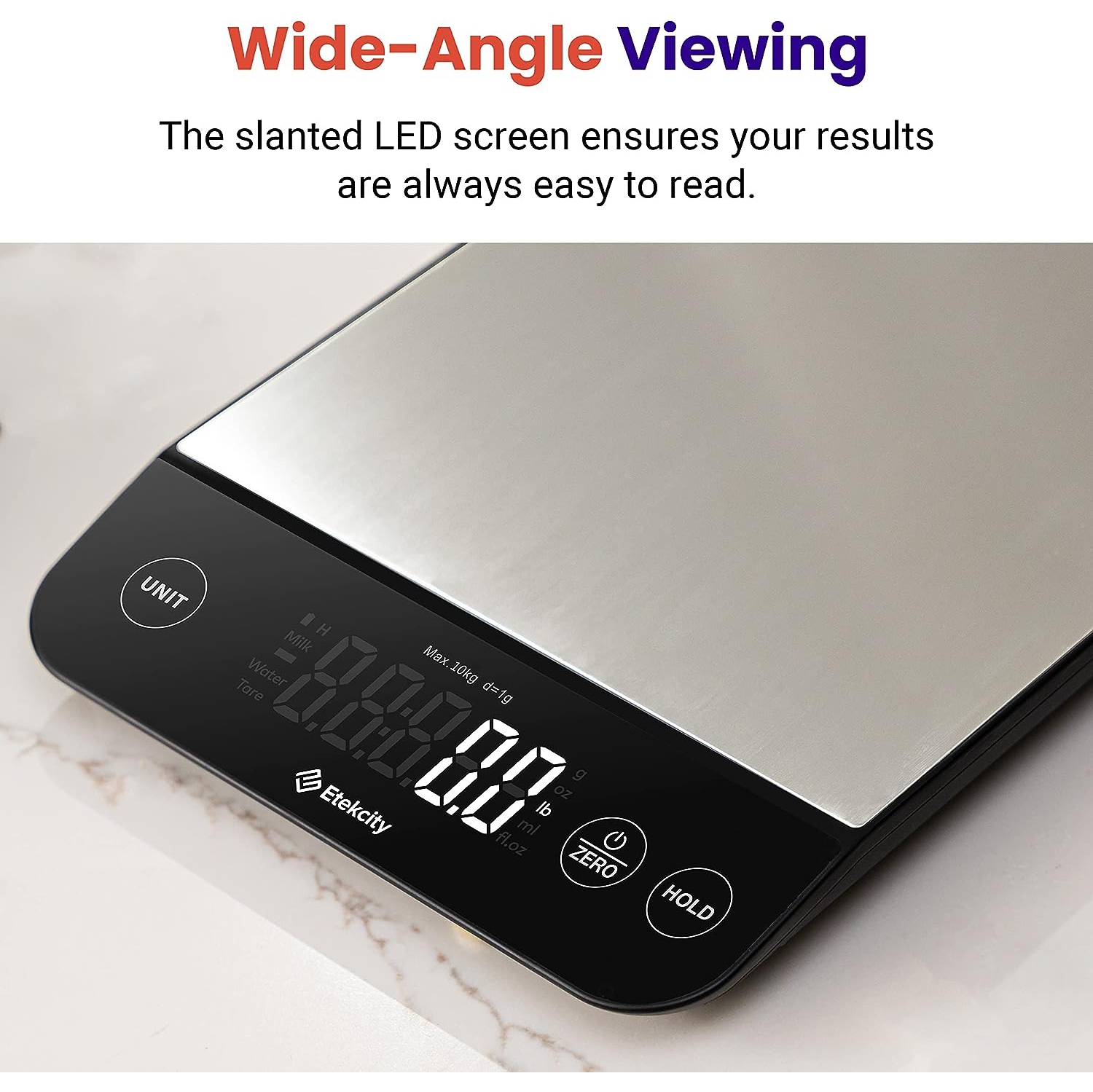 Etekcity Luminary 22lb Food Kitchen Digital Scale for Weight Loss, IPX6 Waterproof, Rechargeable, Ounces and Grams for Cooking Baking, 0.05oz/1g