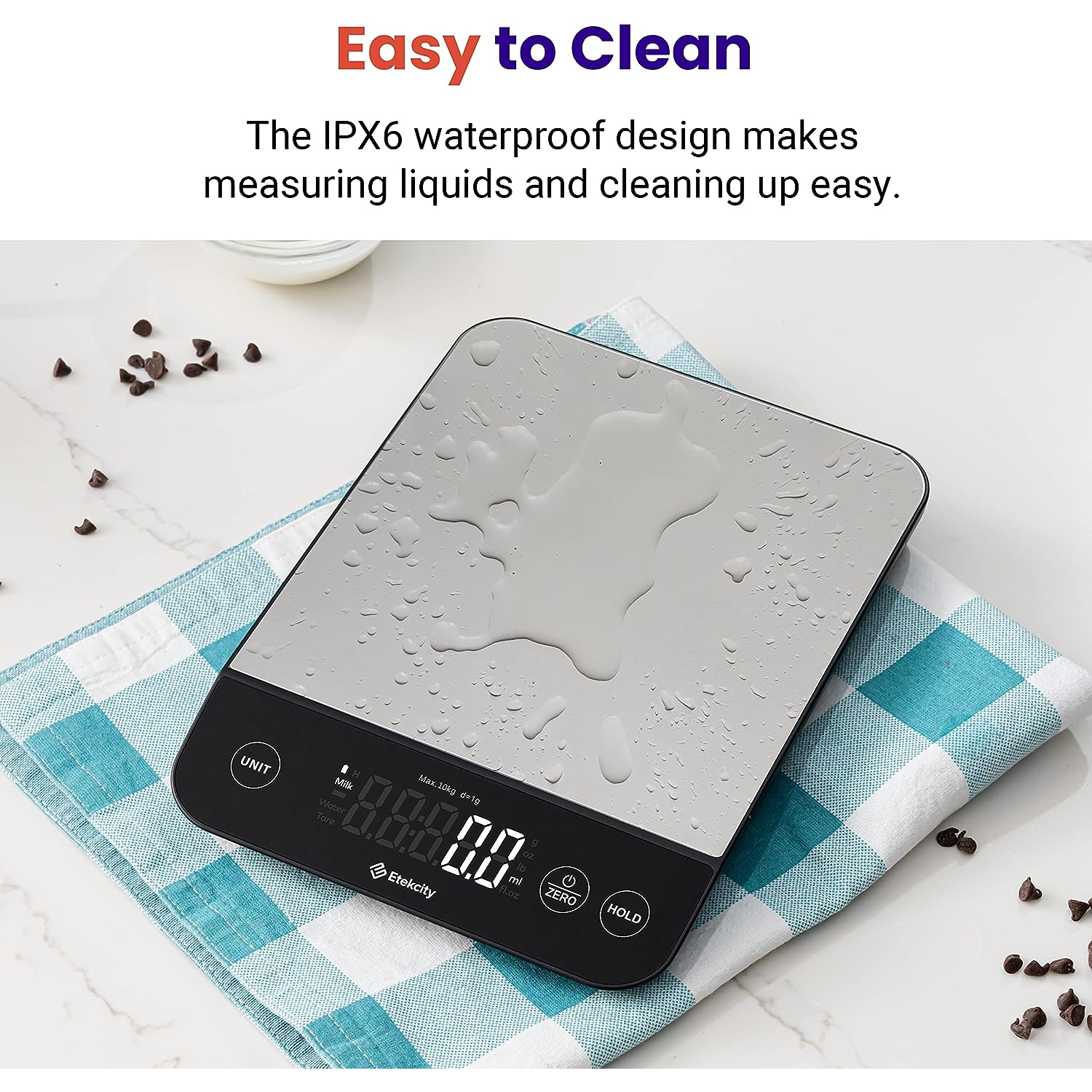 Etekcity Luminary 22lb Food Kitchen Digital Scale for Weight Loss, IPX6 Waterproof, Rechargeable, Ounces and Grams for Cooking Baking, 0.05oz/1g