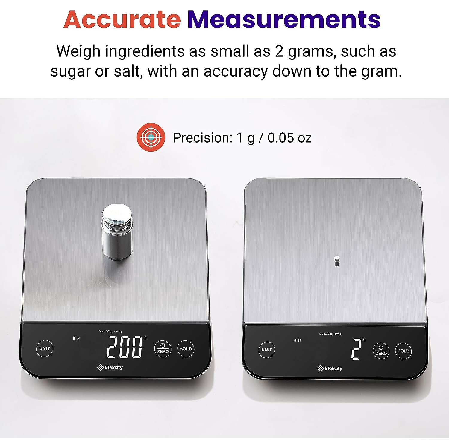 Etekcity Luminary 22lb Food Kitchen Digital Scale for Weight Loss, IPX6 Waterproof, Rechargeable, Ounces and Grams for Cooking Baking, 0.05oz/1g