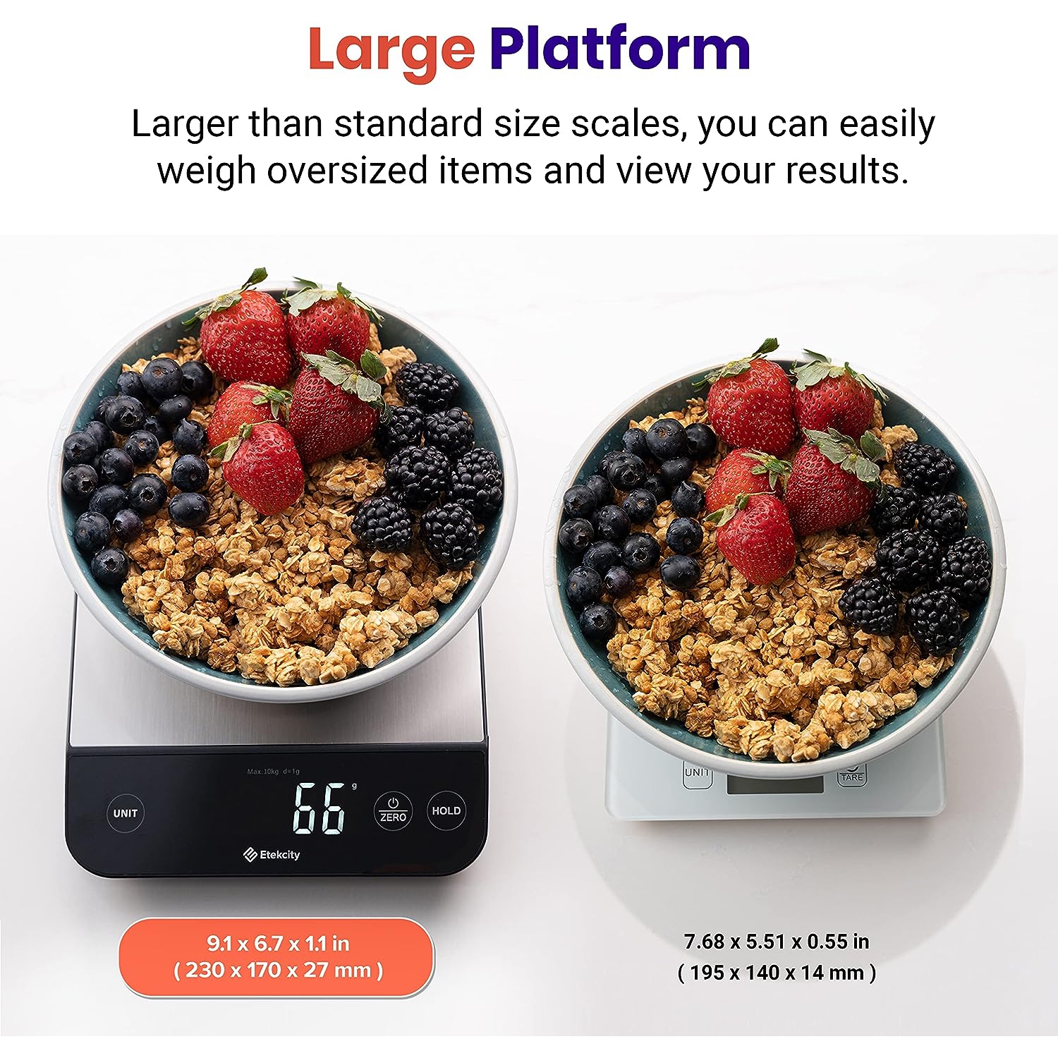 Etekcity Luminary 22lb Food Kitchen Digital Scale for Weight Loss, IPX6 Waterproof, Rechargeable, Ounces and Grams for Cooking Baking, 0.05oz/1g