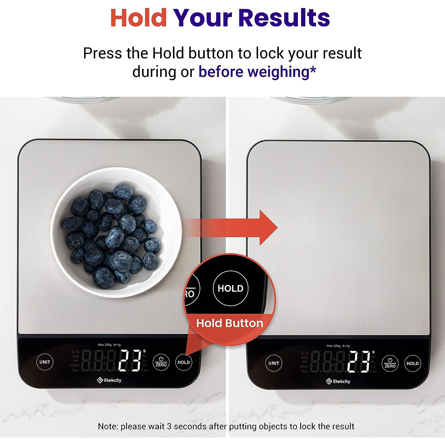 Etekcity Luminary 22lb Food Kitchen Digital Scale for Weight Loss, Ipx6 Waterproof, Rechargeable, Ounces and Grams for Cooking Baking, 0.05oz/1g