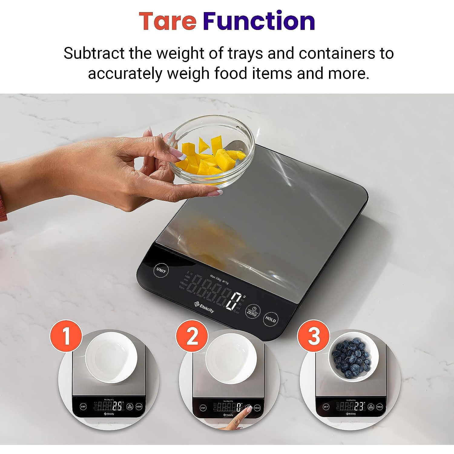 Etekcity Luminary 22lb Food Kitchen Digital Scale for Weight Loss, IPX6 Waterproof, Rechargeable, Ounces and Grams for Cooking Baking, 0.05oz/1g