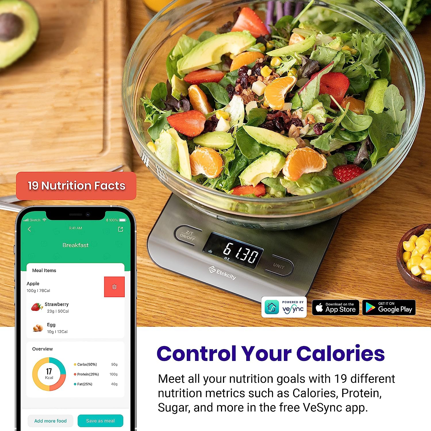 Etekcity Luminary 11lb Food Kitchen Digital Scale for Weight Loss, IPX6 Waterproof, Rechargeable, Ounces and Grams for Cooking Baking, 0.05oz/1g