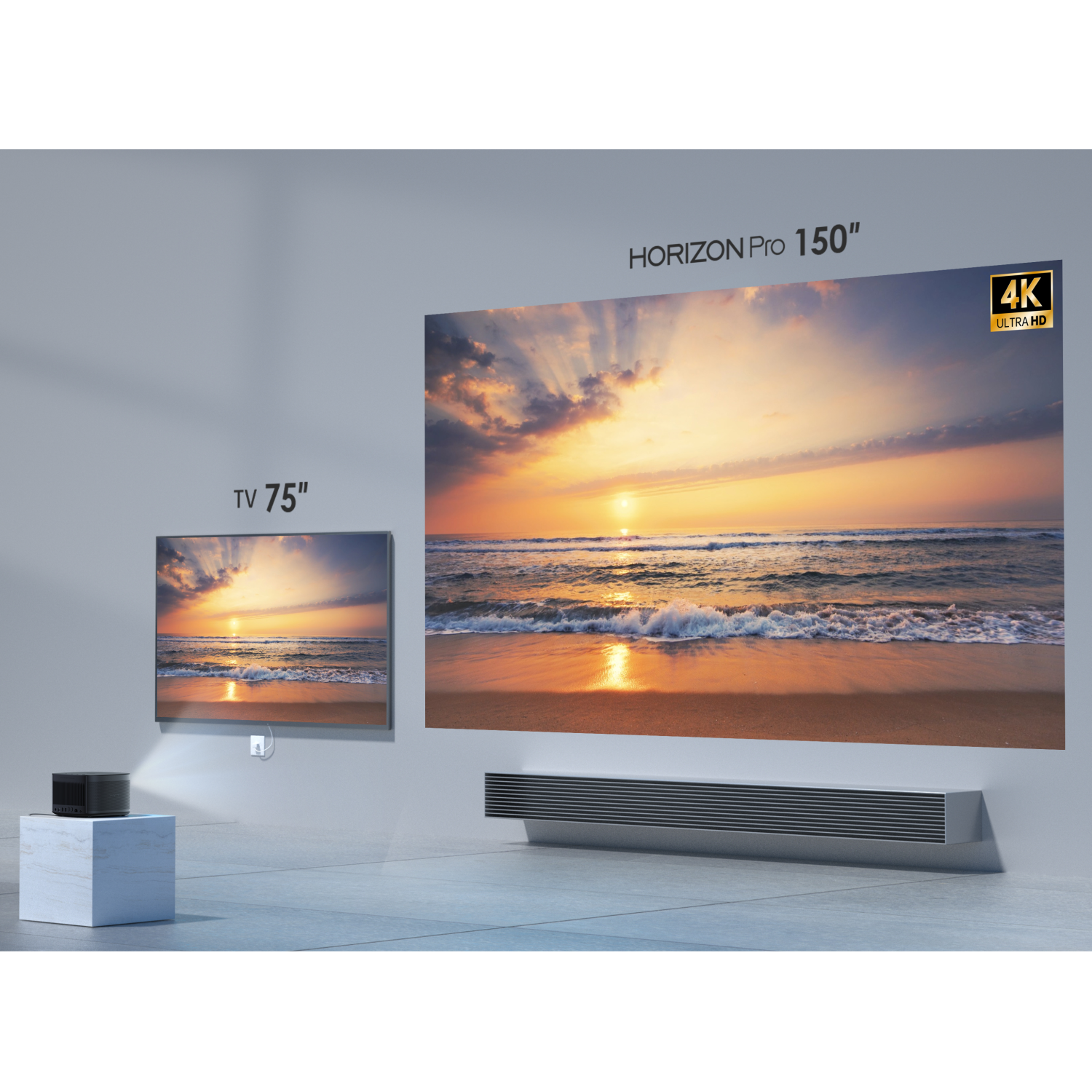 XGIMI Horizon Pro True 4K UHD Projector + 120" Screen Bundle, Android TV, 1500 ISO Lumens, 16W Harman Kardon Speakers, HDR10, Home Theater Image