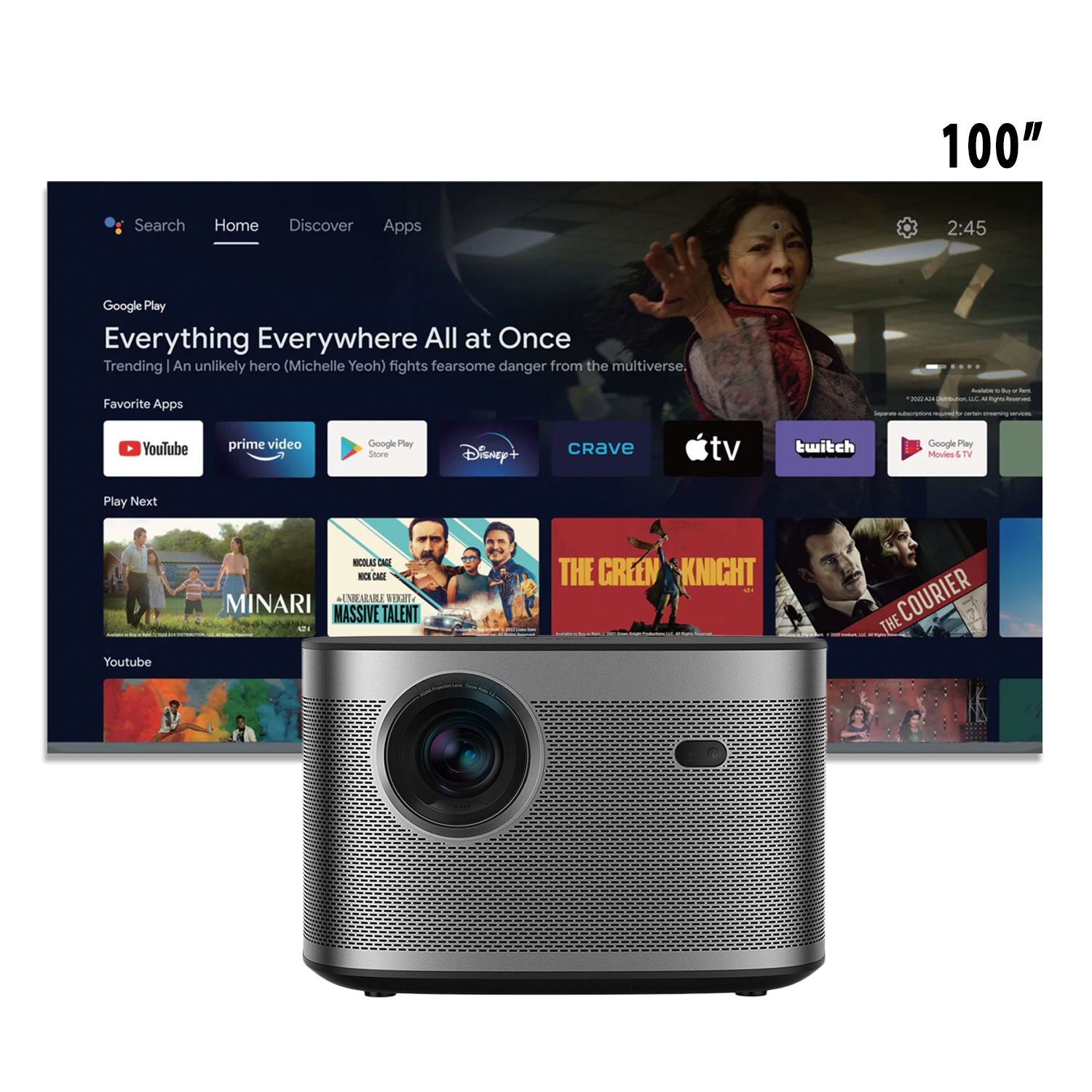 XGIMI Horizon 4K Projector + 100" Screen Bundle, Android TV, 2200 ANSI Lumens, 16W Harman Kardon Speakers, HDR10, Home Theater Image Quality