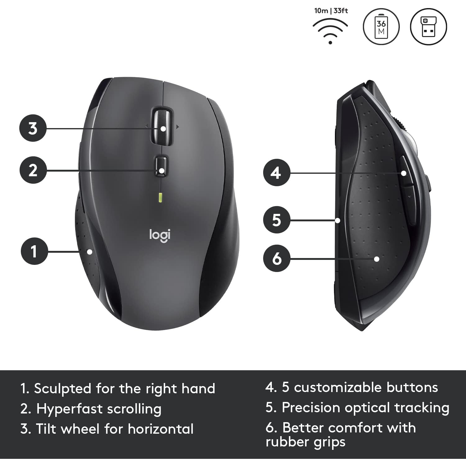 Souris sans fil Marathon M705 de Logitech - Noir - BOÎTE OUVERTE