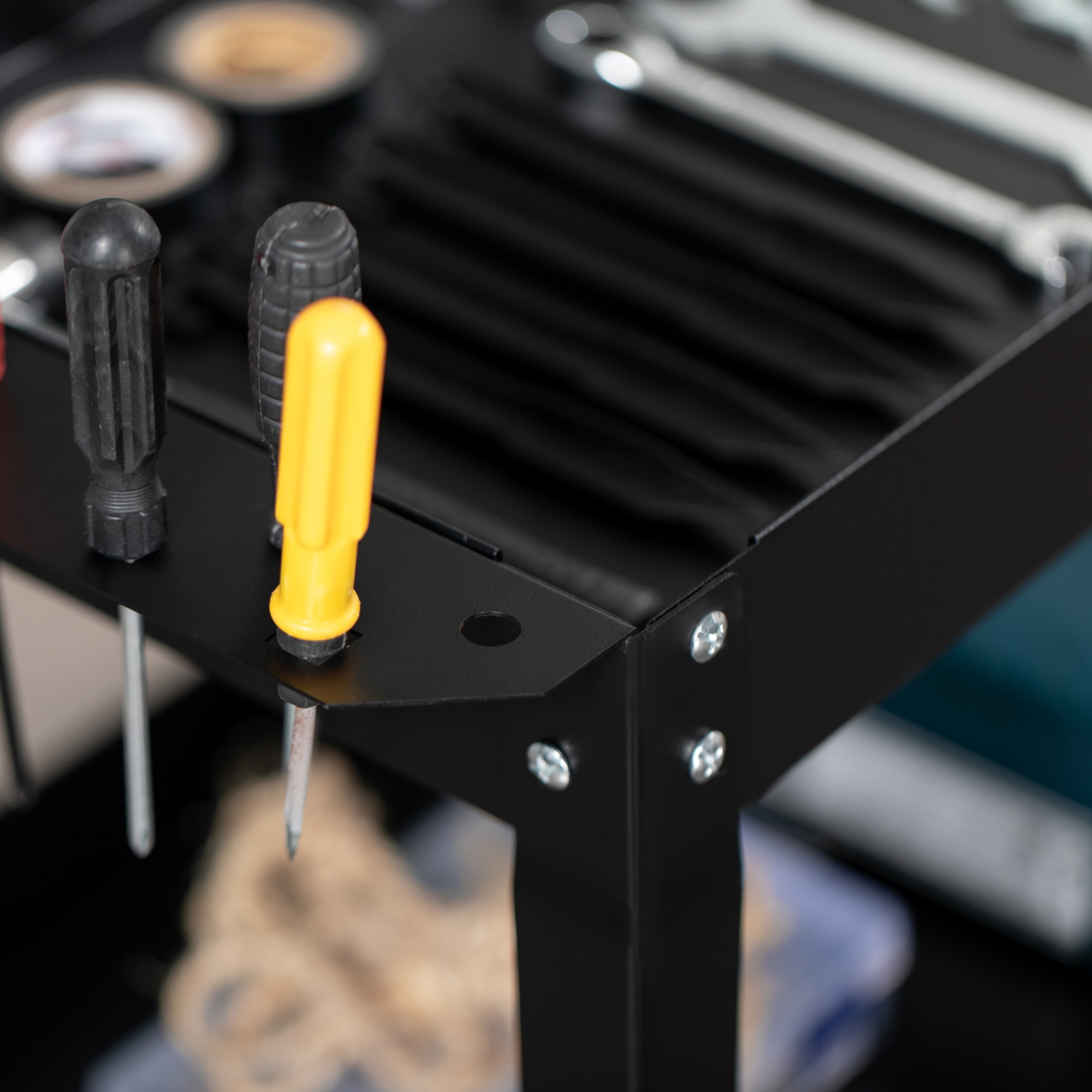 Chariot à outils roulant à 3 niveaux avec roues, chariot utilitaire robuste de 330 LB, chariot de service mobile en acier pour garage, mécanicien et