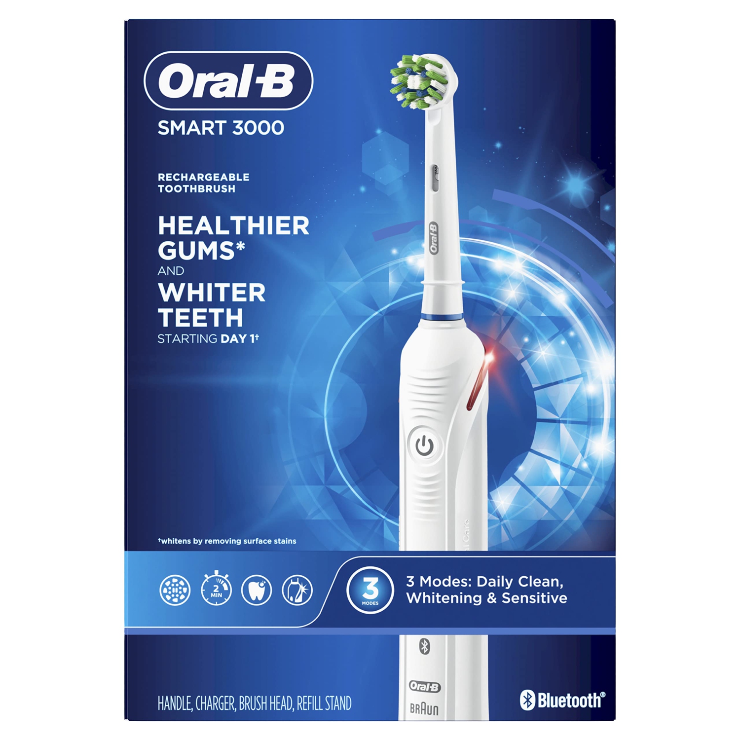 Oral-B Pro 3000 3D White Electric Power Rechargeable Battery Toothbrush and Bluetooth Connectivity with 3D White Refill Heads, Powered by Braun (Packaging May Vary)