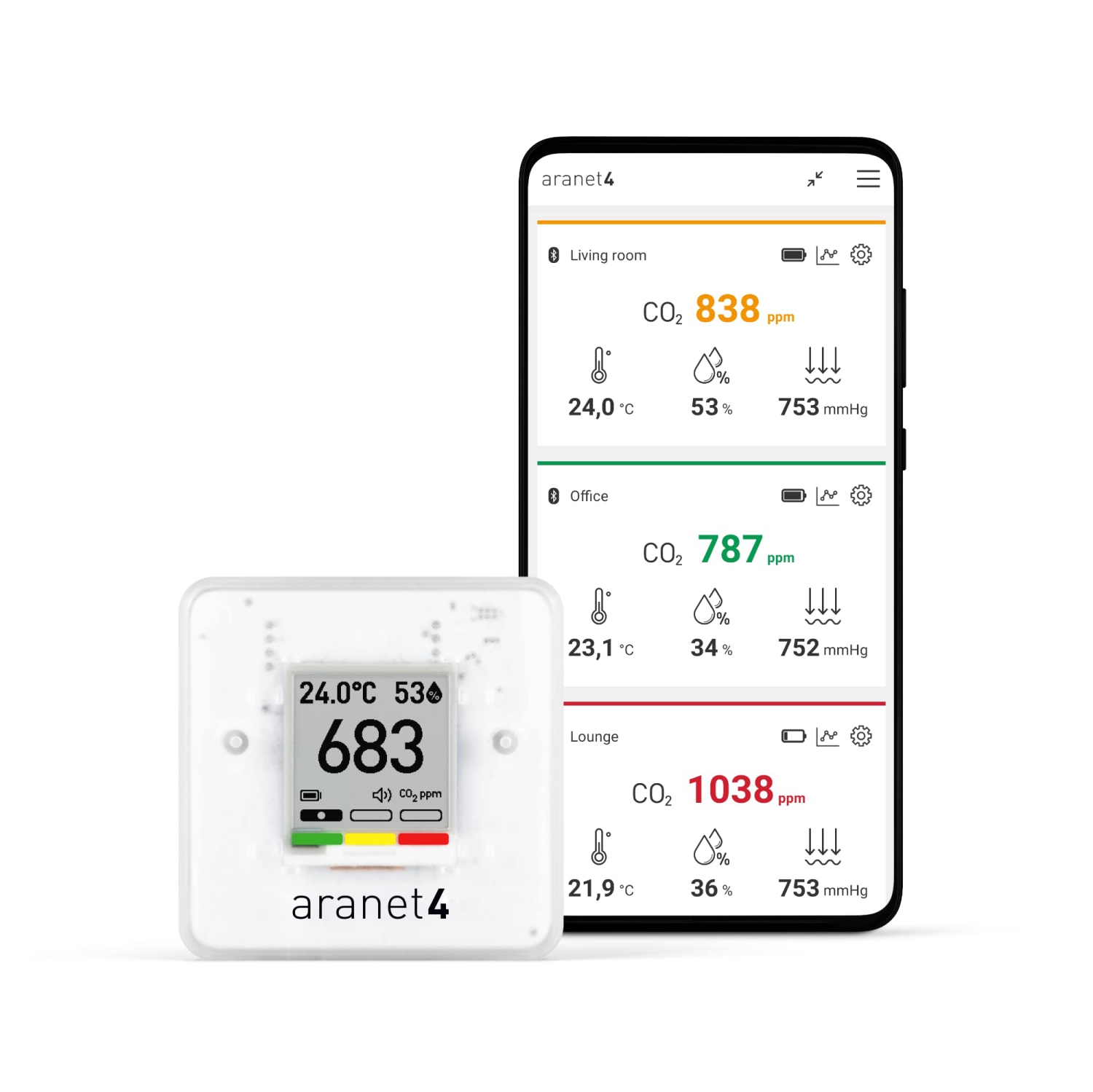 Aranet4 Home: Wireless Indoor Air Quality Monitor for Home, Office or School - CO2, Temperature, Humidity and More - Portable, Battery Powered, E-Ink